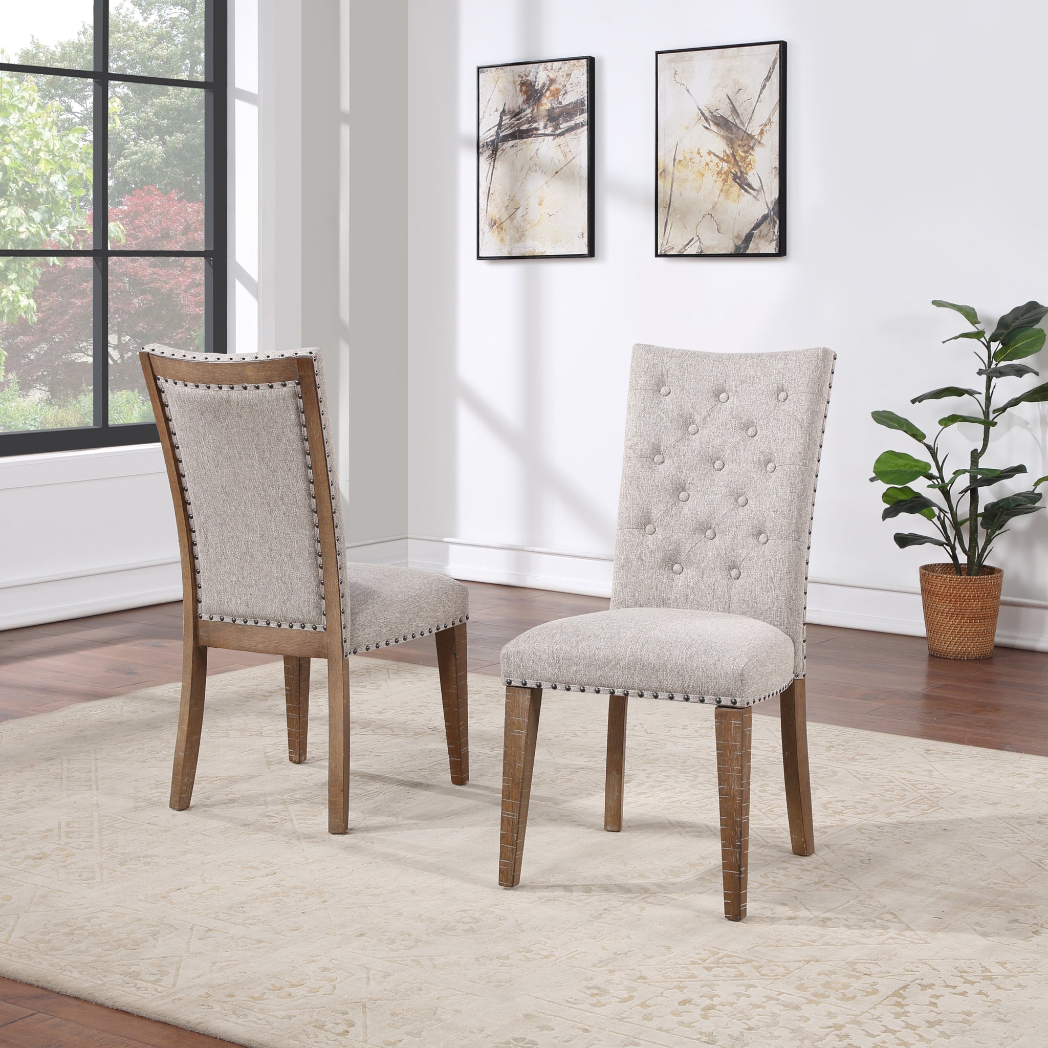 Riverdale Side Chair Set Of 2 Oatmeal Dark Brown Fabric