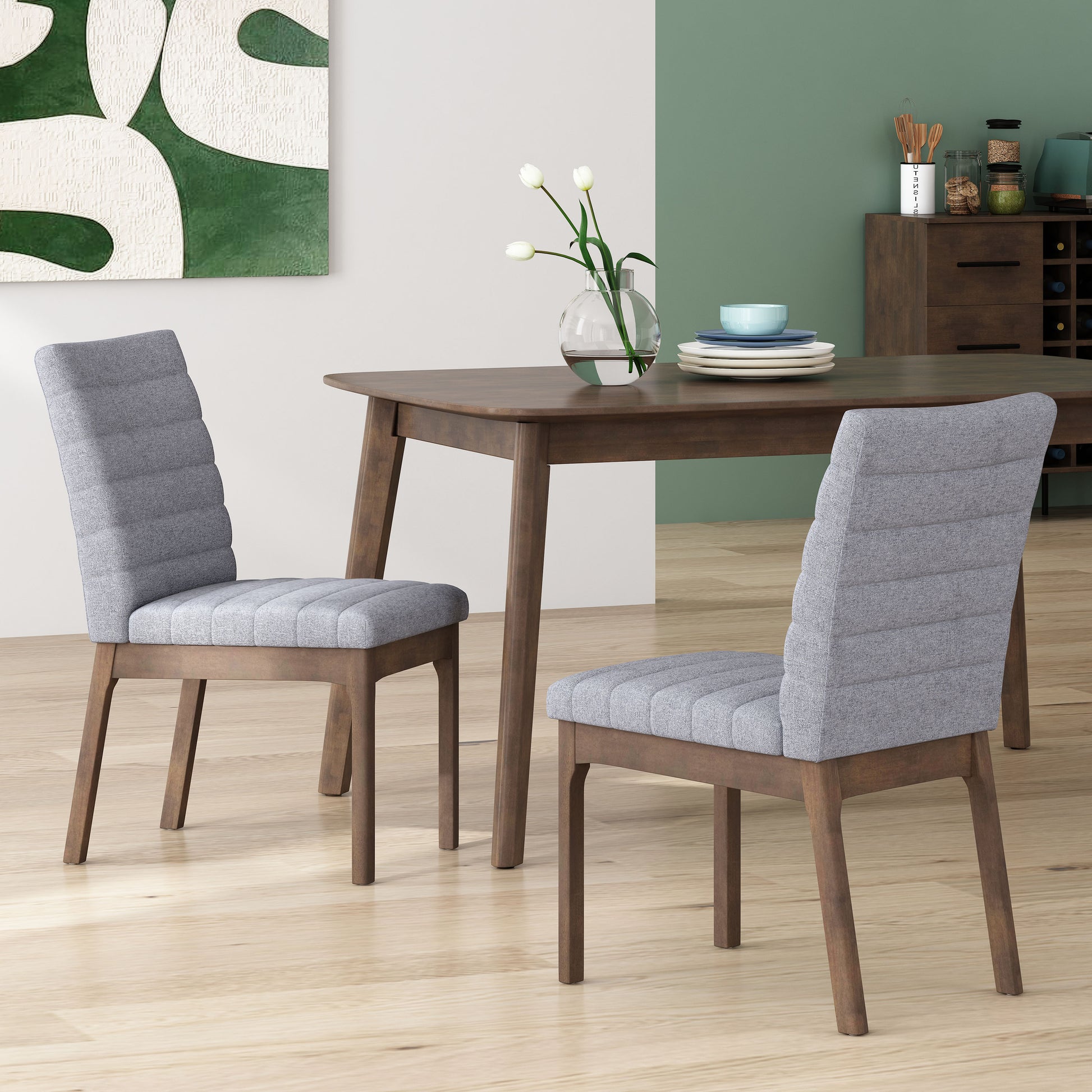 Dining Chair Set Of 2 Dark Grey Fabric