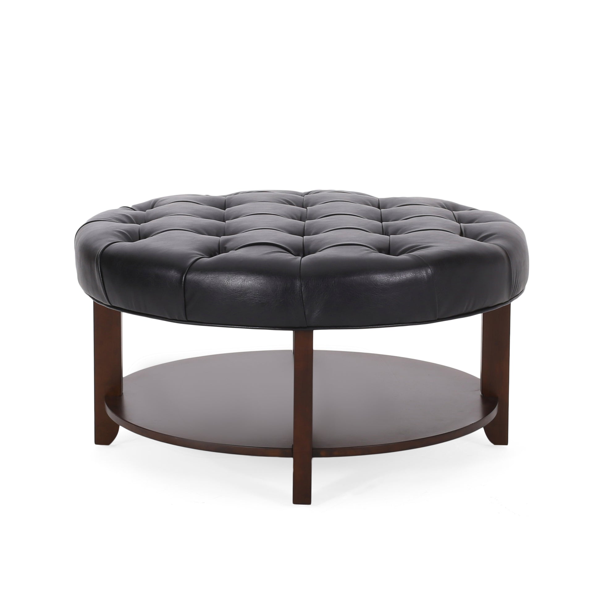 Round Ottoman Black Pu