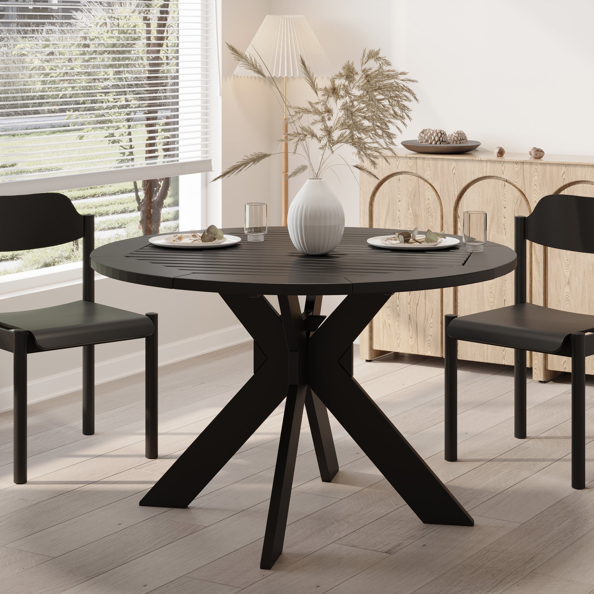 Sandee Dining Table, Round, Black Black Acacia Wood