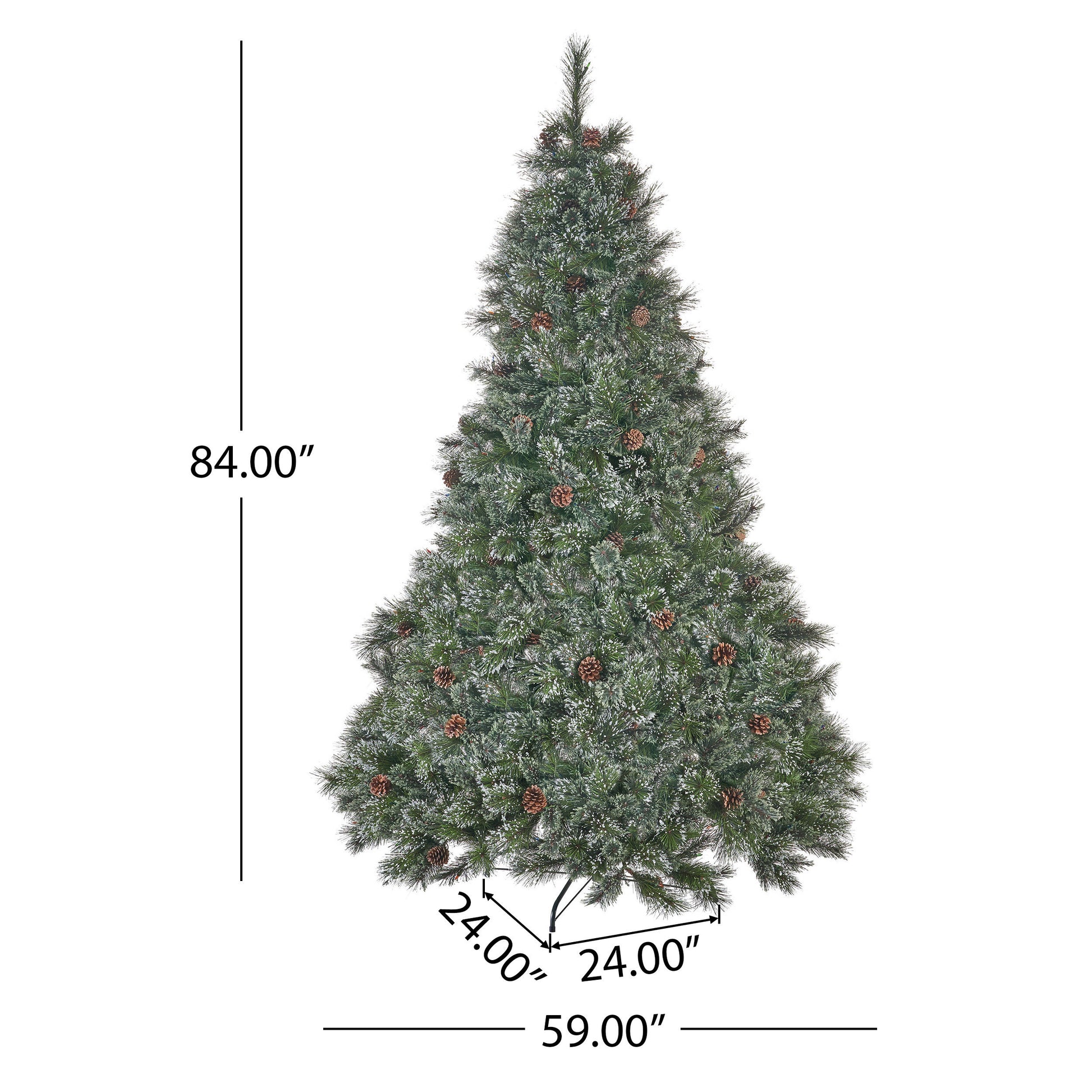 7' Faux Cashmere And Snow Bristle Mixed Tree With 75Pine Cones And 900Multi Lights Ul,1233Tips,D Green Pvc