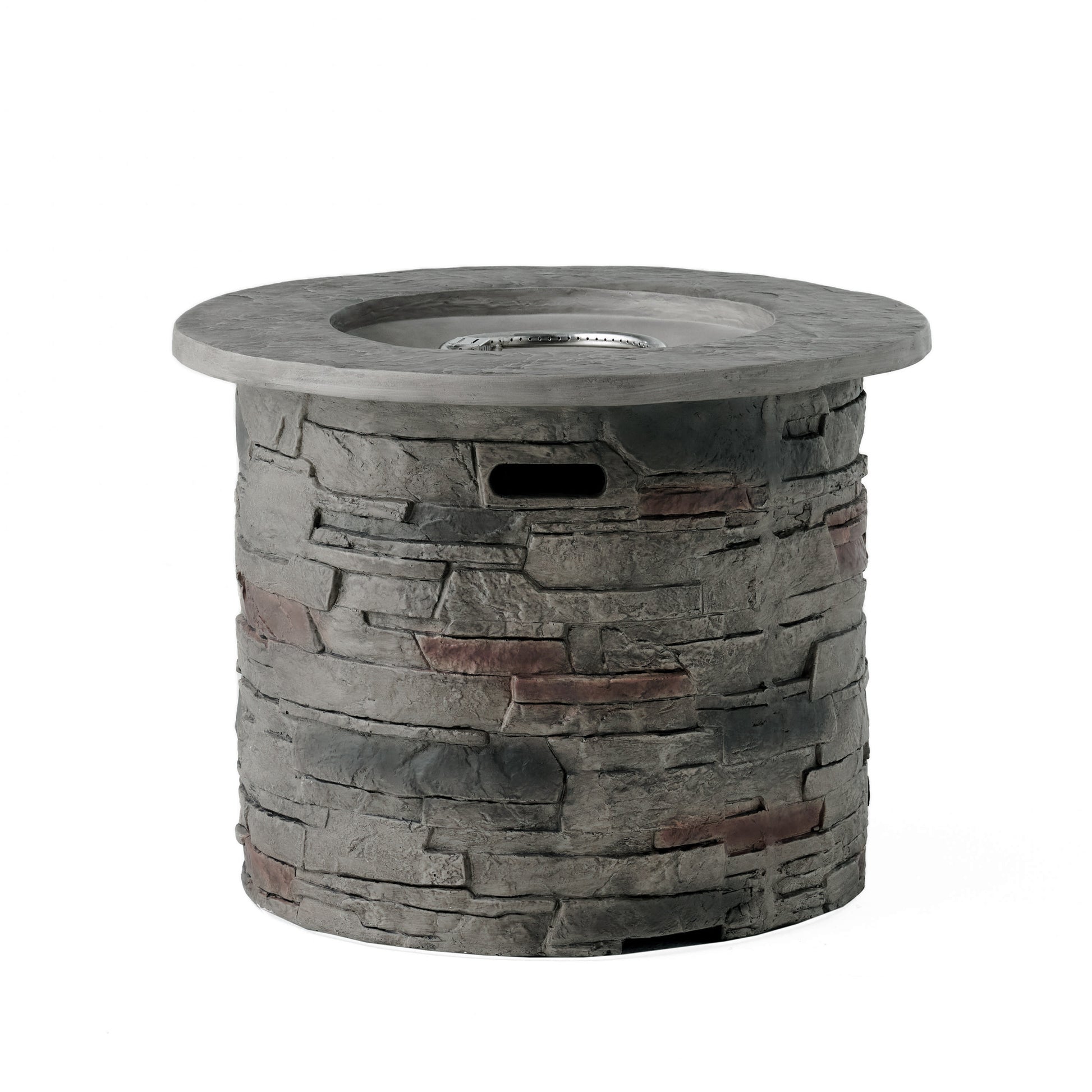 Hoonah 32'' Stone Circular Mgo Fire Pit W Grey Top 40,000 Btu Stone Gray Magnesium Oxide