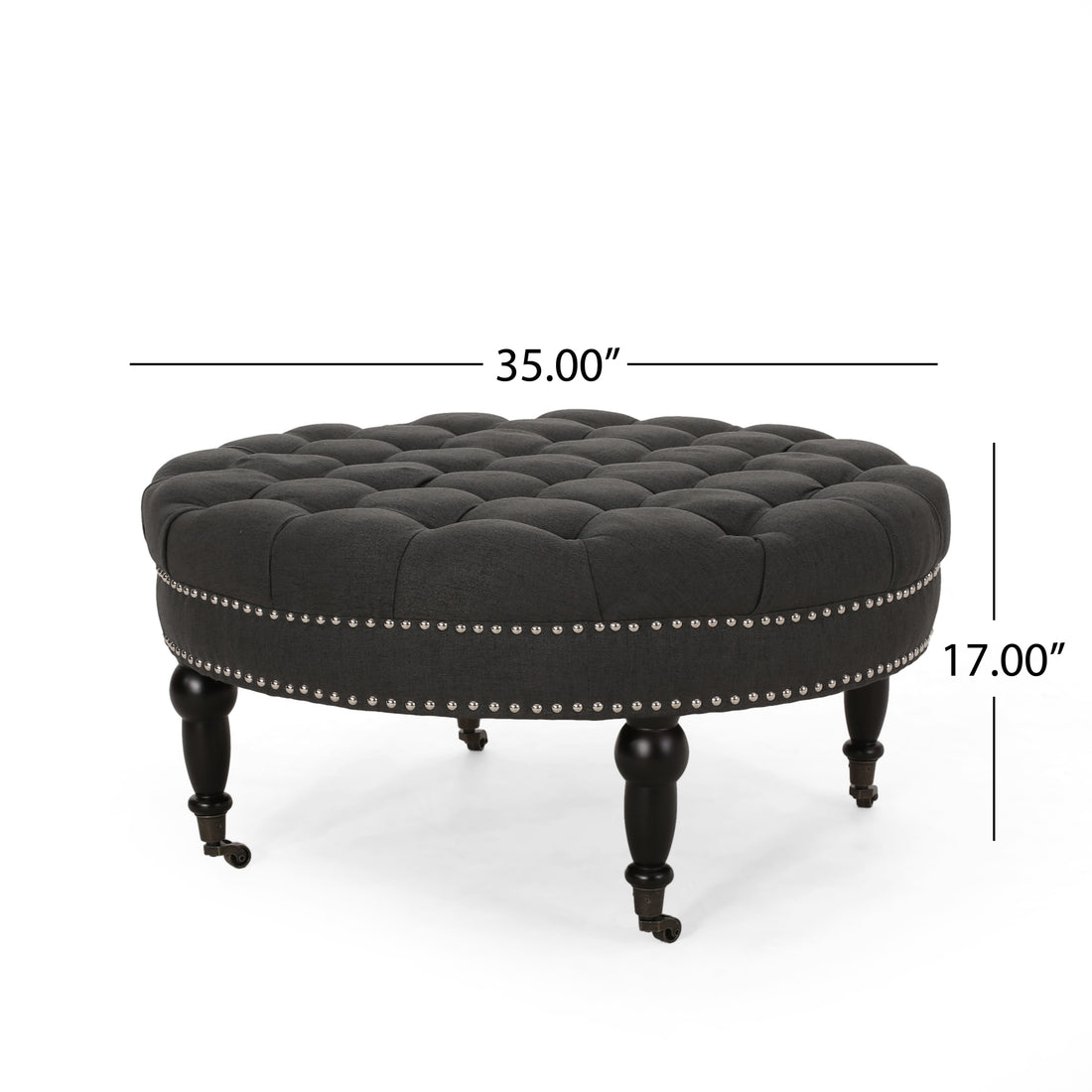 Ottoman With Caster Dark Gray Fabric