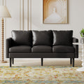 3 Seat Sofa With Wooden Legs, Retro Style For Living Room And Study Black Pu 3 Seat