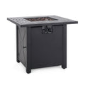 Outdoor Patio Propane Fire Pit 24.5'' H X 28'' W Square Iron Gas Burning Fire Table 40,000 Btu, Tank In Side, Black Black Iron