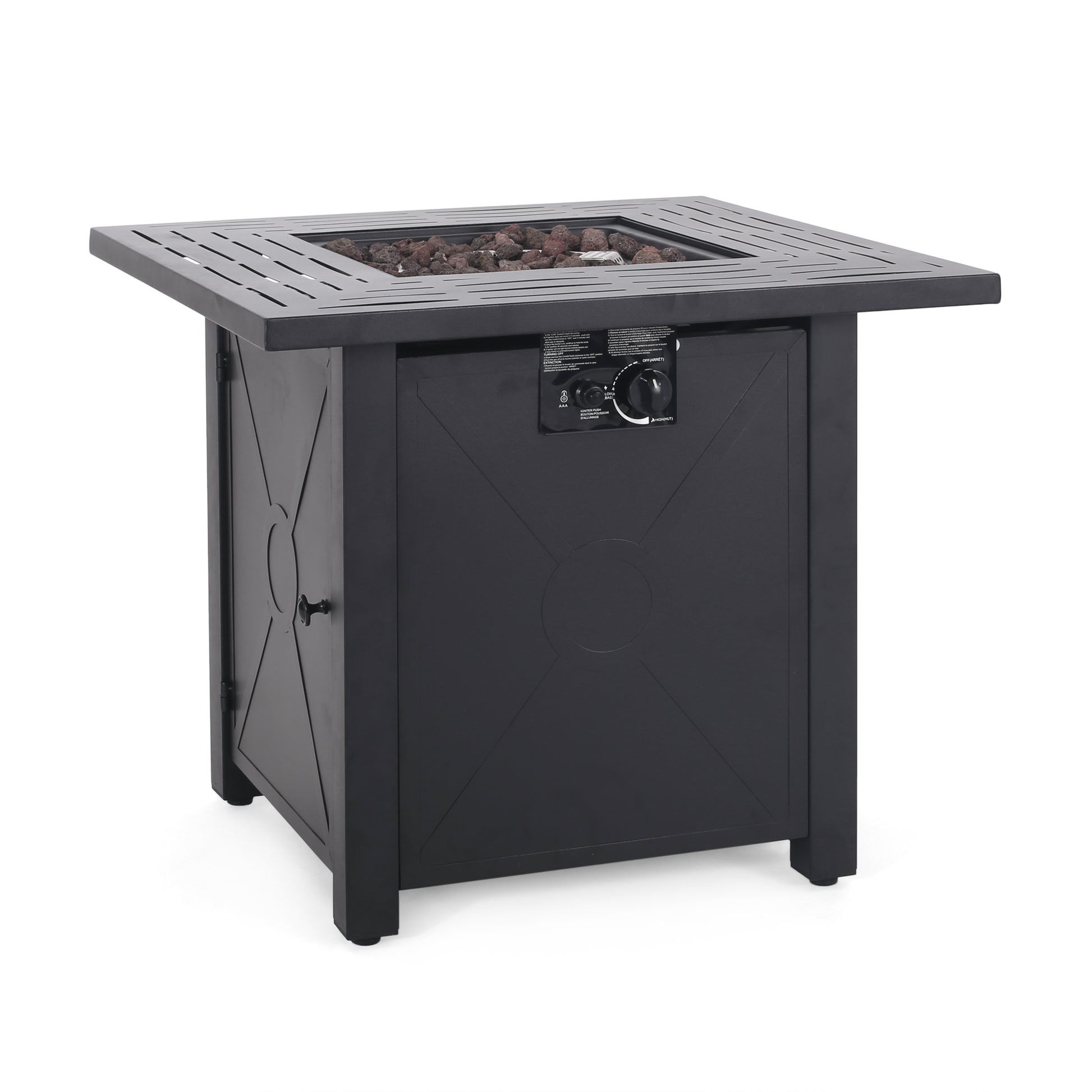 Outdoor Patio Propane Fire Pit 24.5'' H X 28'' W Square Iron Gas Burning Fire Table 40,000 Btu, Tank In Side, Black Black Iron