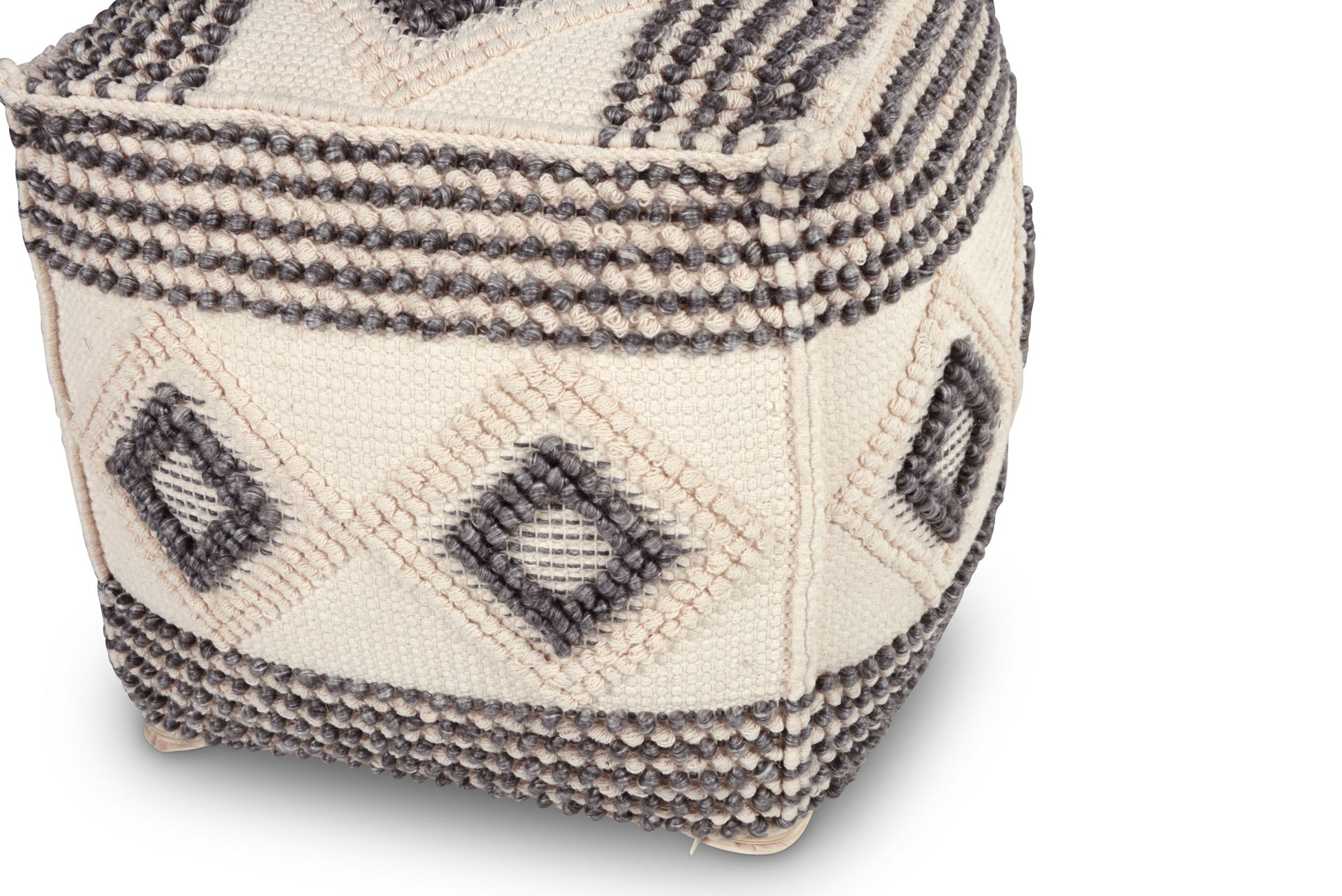 Dalia Square Handwoven Woolen Pouf Beige Beige Fabric