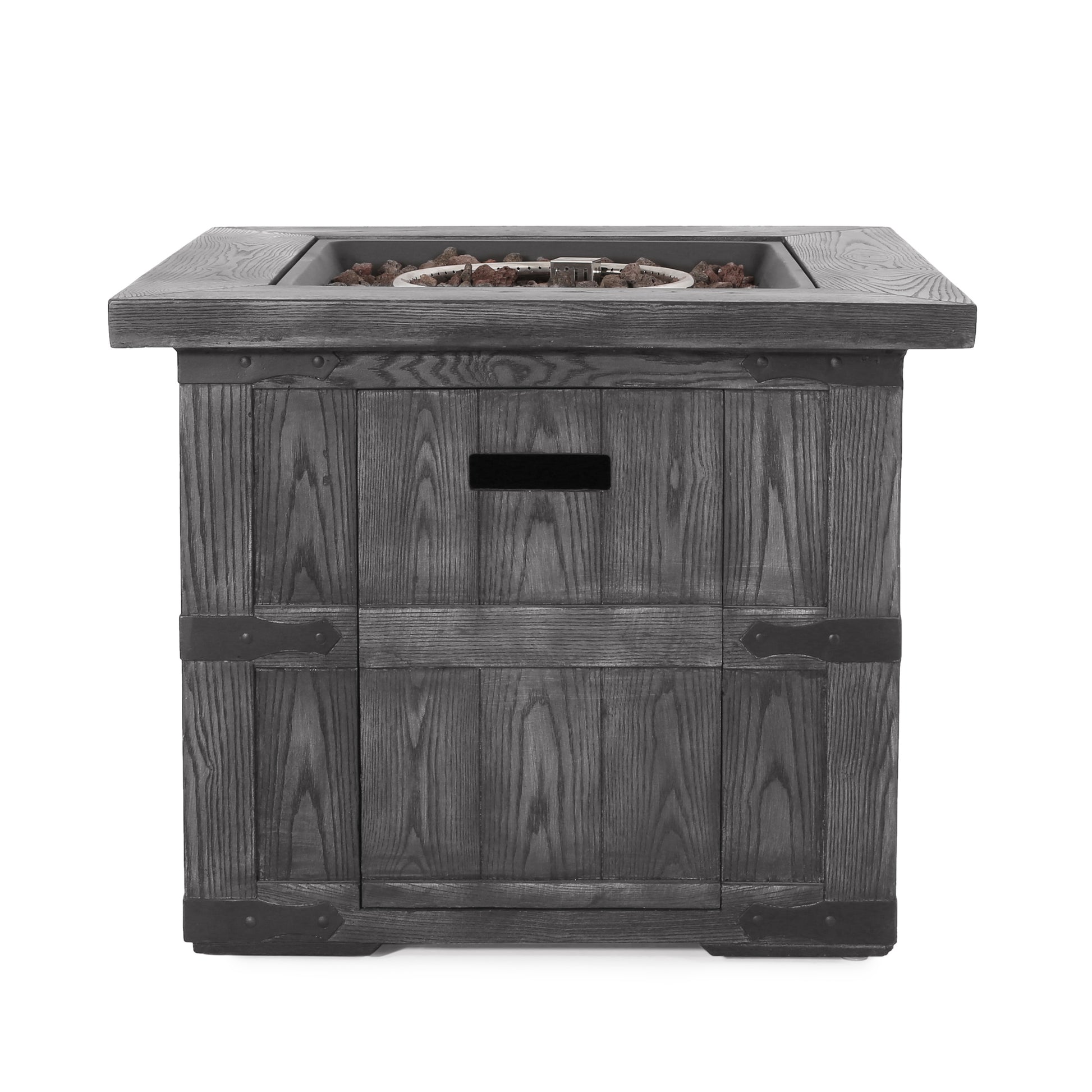 Outdoor Patio 24.5" H X 30" W Square Gas Burning Concrete Fire Pit 40, 000 Btu, Fire Pit Table With Tank Inside, Grey Grey Magnesium Oxide