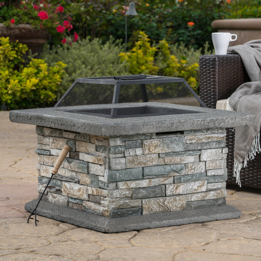 28" Square Mgo Fire Pit Stone Gray Magnesium Oxide