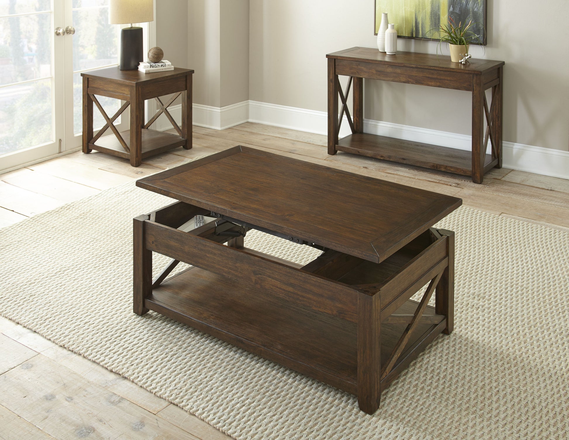 Lenka Lift Top Cocktail Table Brown Brown Wood