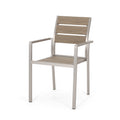 Outdoor Modern Aluminum Dining Chair With Faux Wood Seat Set Of 2 , Natural And Silver Natural Aluminium