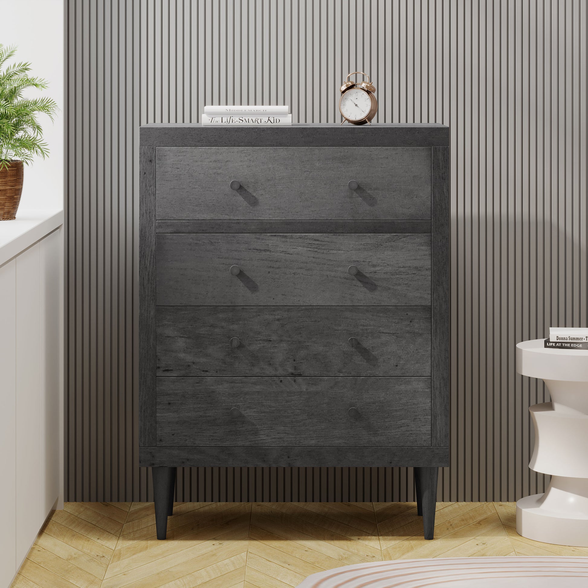 Nordic 4 Drawer Chest Grey Mdf