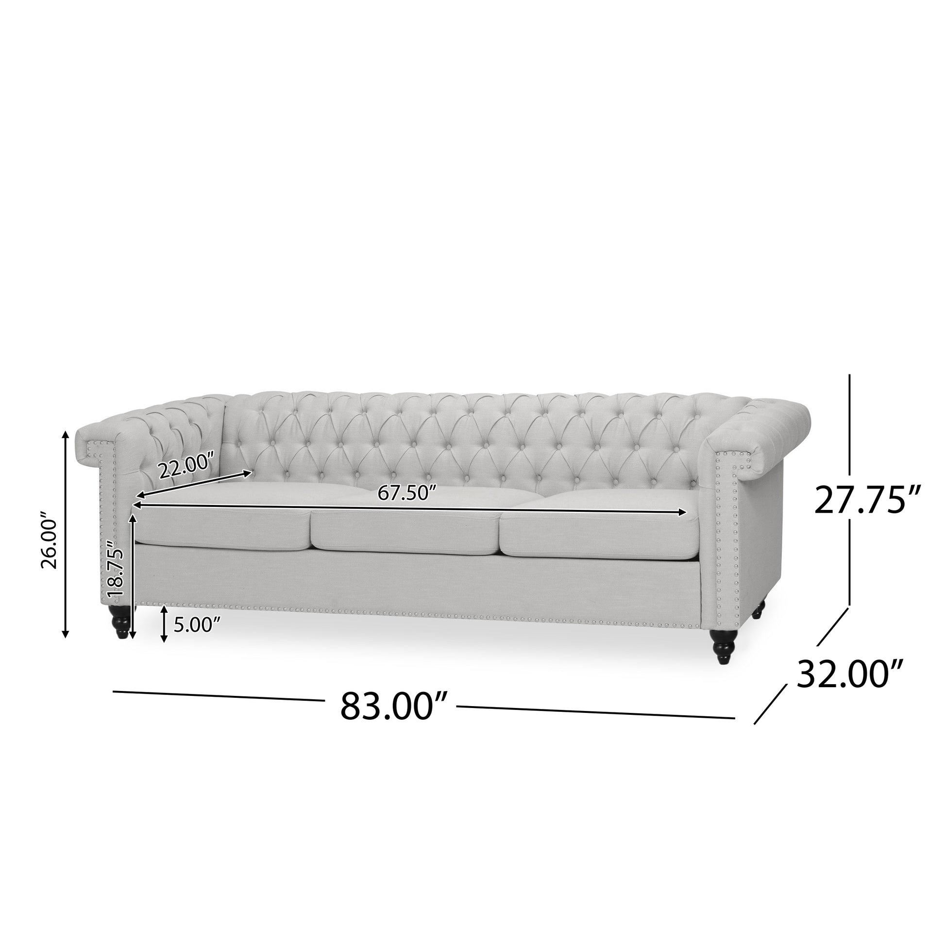Sofa 3 Seater Grey Fabric