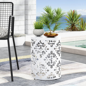 Metal End Table Large White Iron