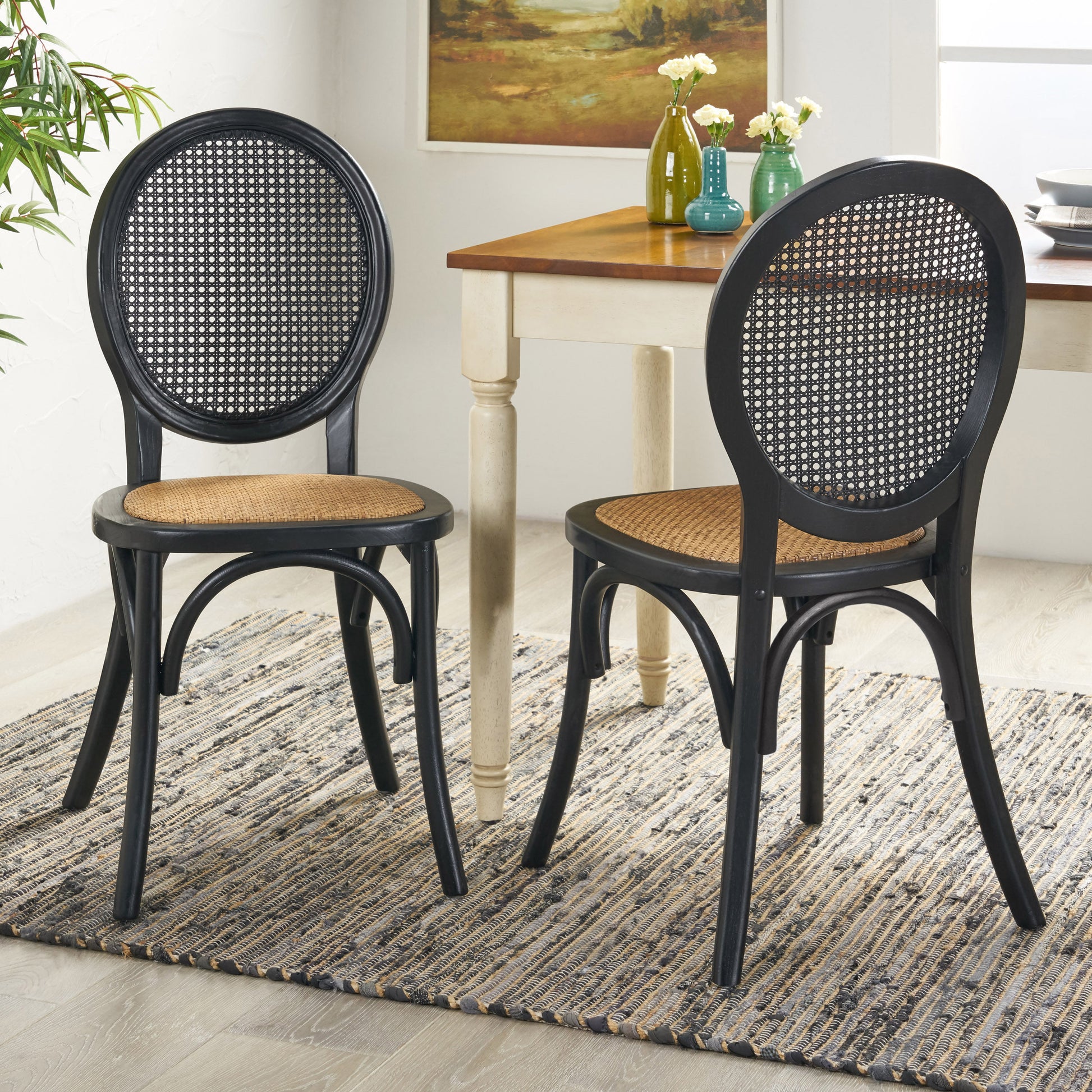 Dining Chair Mp2 Set Of 2 Matte Black Rattan