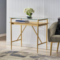 Console Table Honey Wood Metal Glass