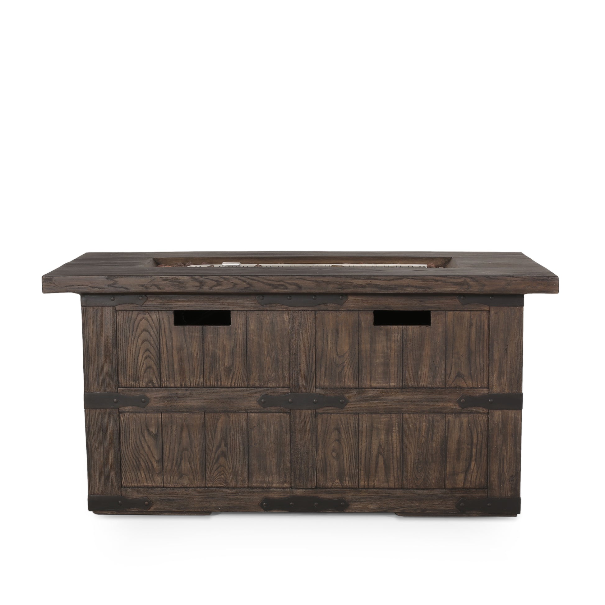 Andrew Rectangle Fire Pit 40,000 Btu Tank Inside Brown Magnesium Oxide