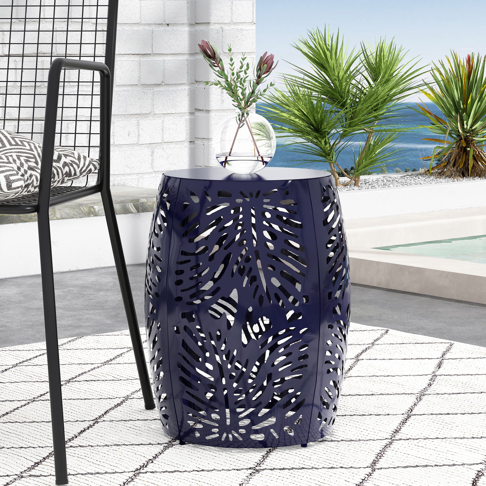 Metal End Table Large Navy Blue Iron