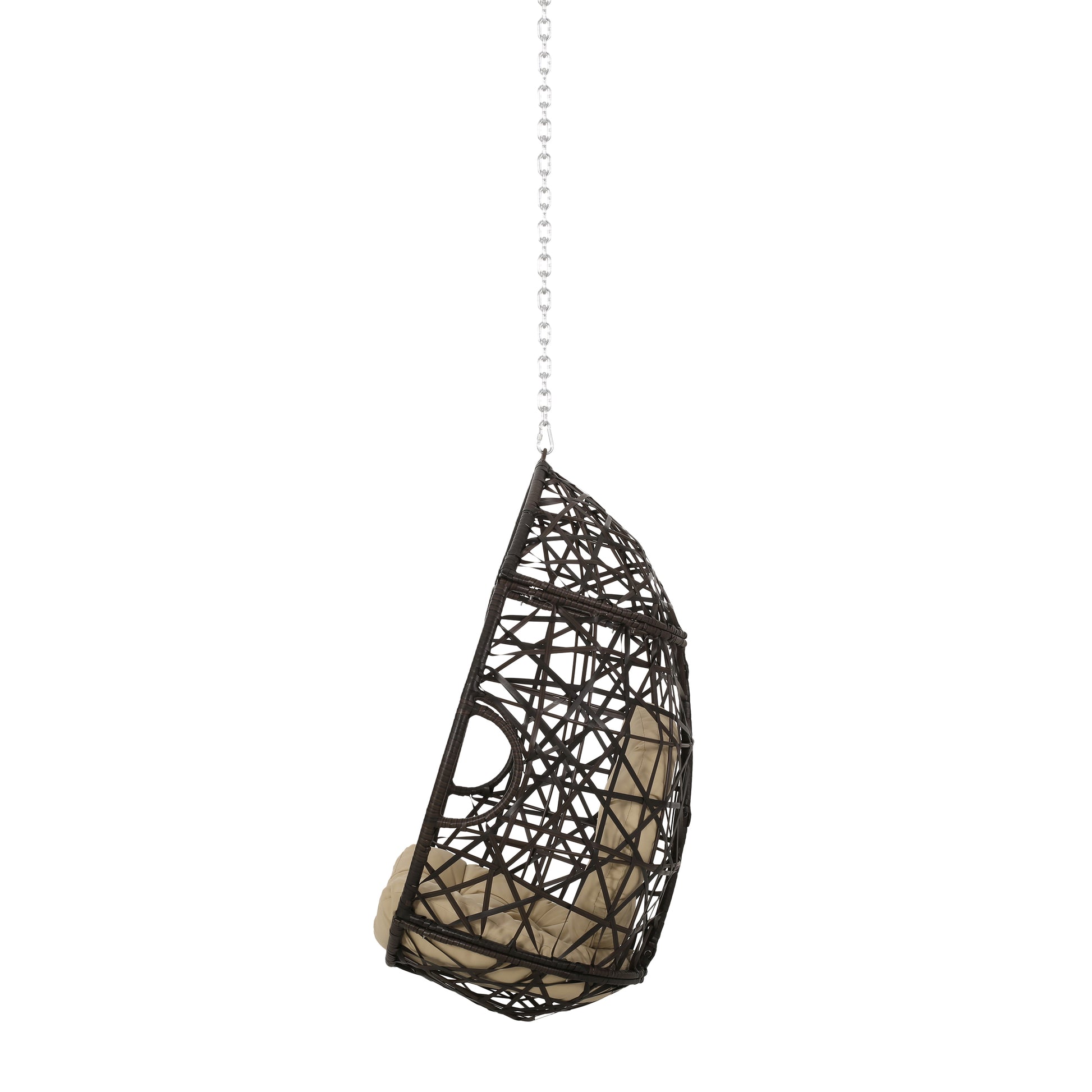 Los Alamitos Hanging Chair With 8Ft Chain Brown Pe Rattan Iron Waterproof Fabric
