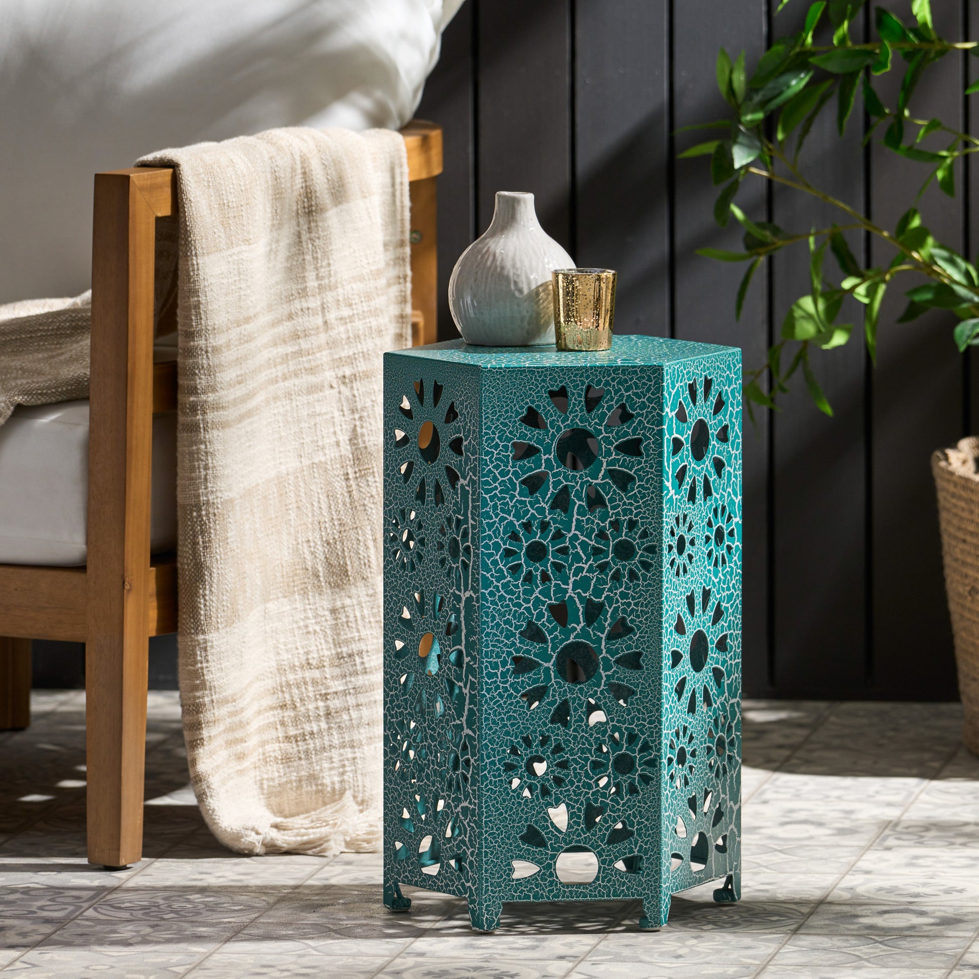 Eliana 12" Side Table - Teal Iron