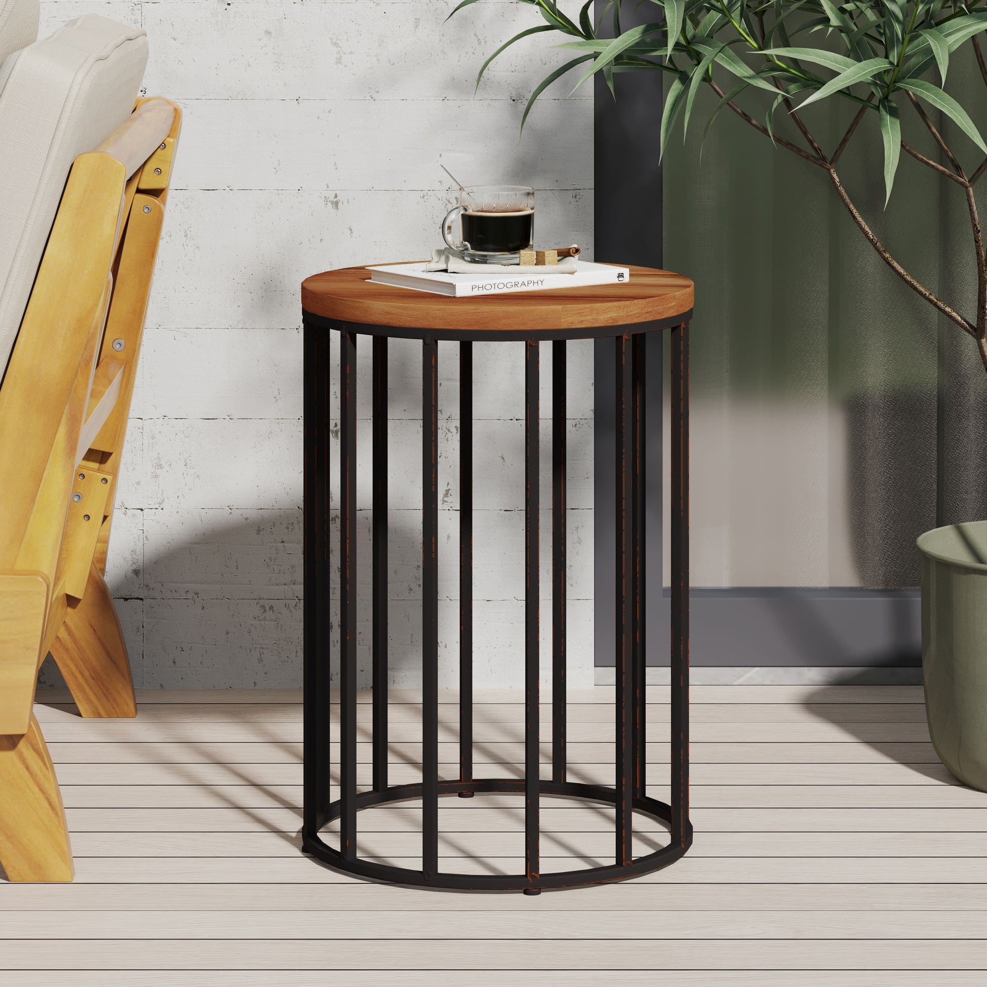 Atkins 15" Side Table Natural Metal & Wood