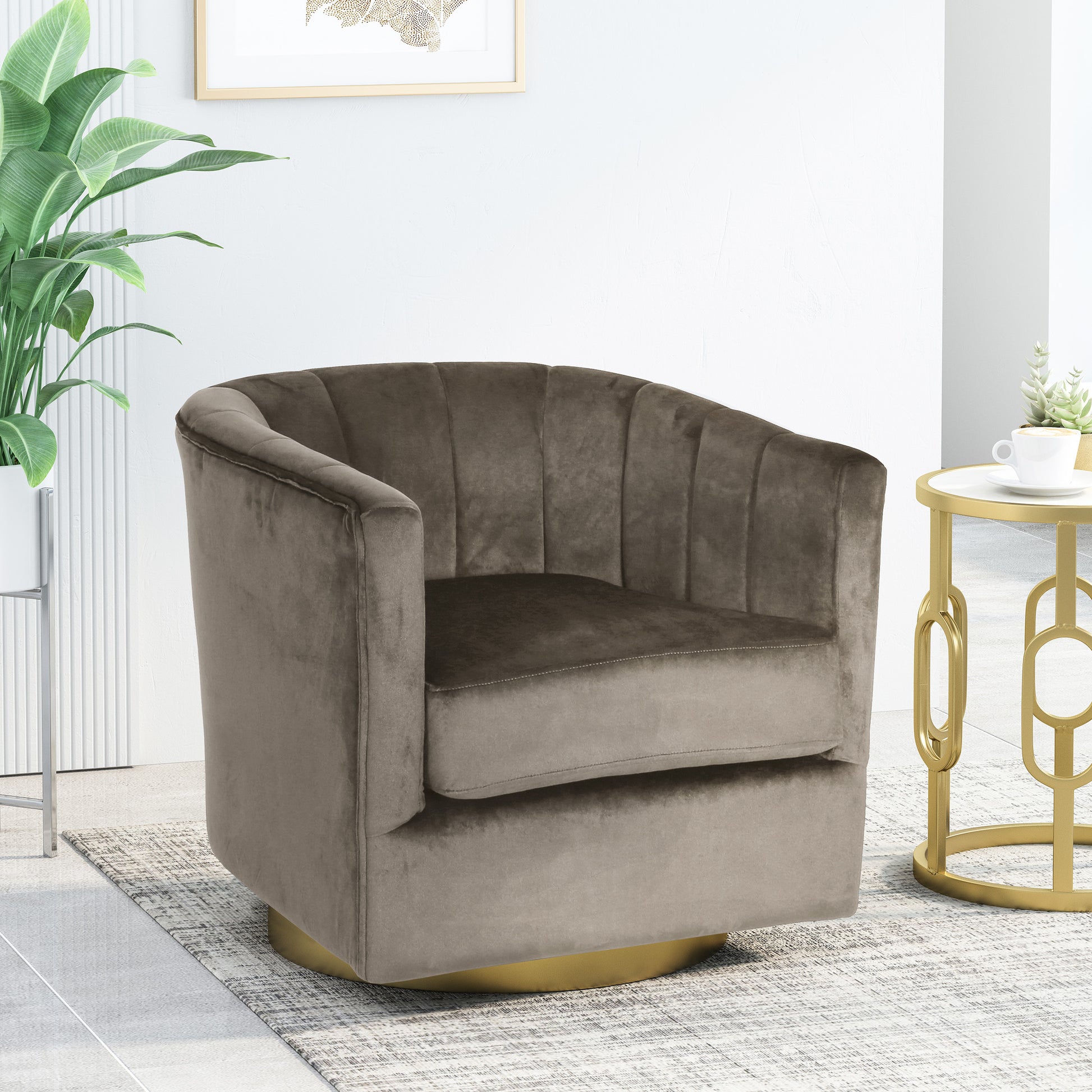 Swivel Arm Chair Grey Velvet
