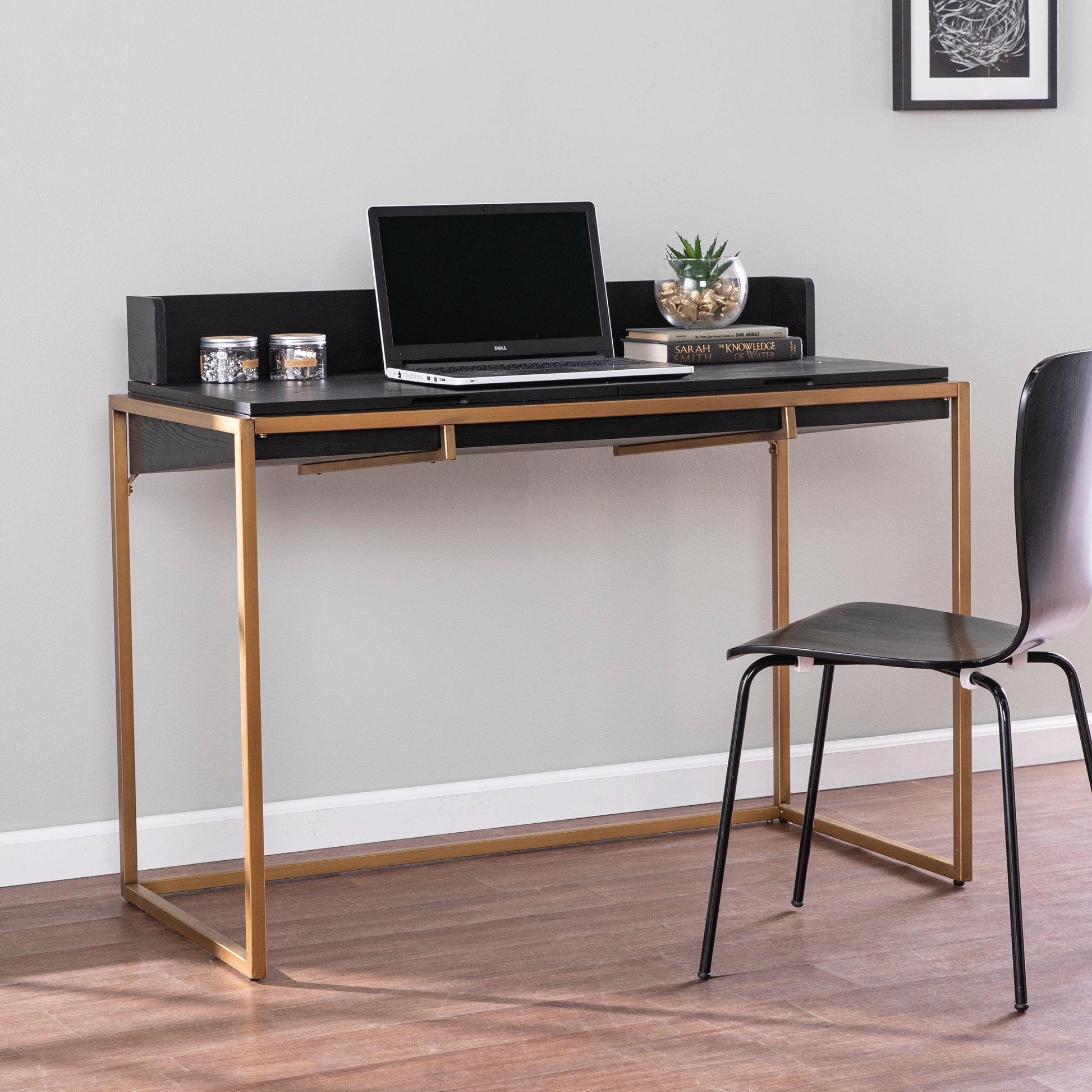 Caldlin Flip Top Desk W Storage Black Mdf