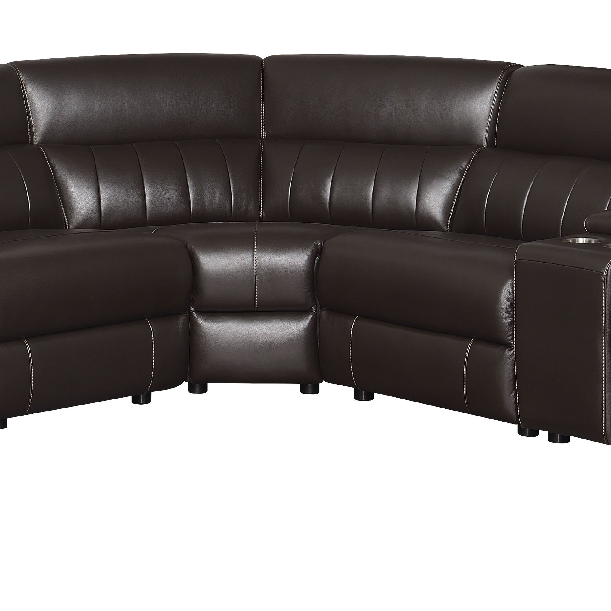 Leather Power Reclining Sectional Top Grain Leather, Transitional Styling, Espresso Color, Power Features, Usb Charging Brown Foam Leather 5 Seat