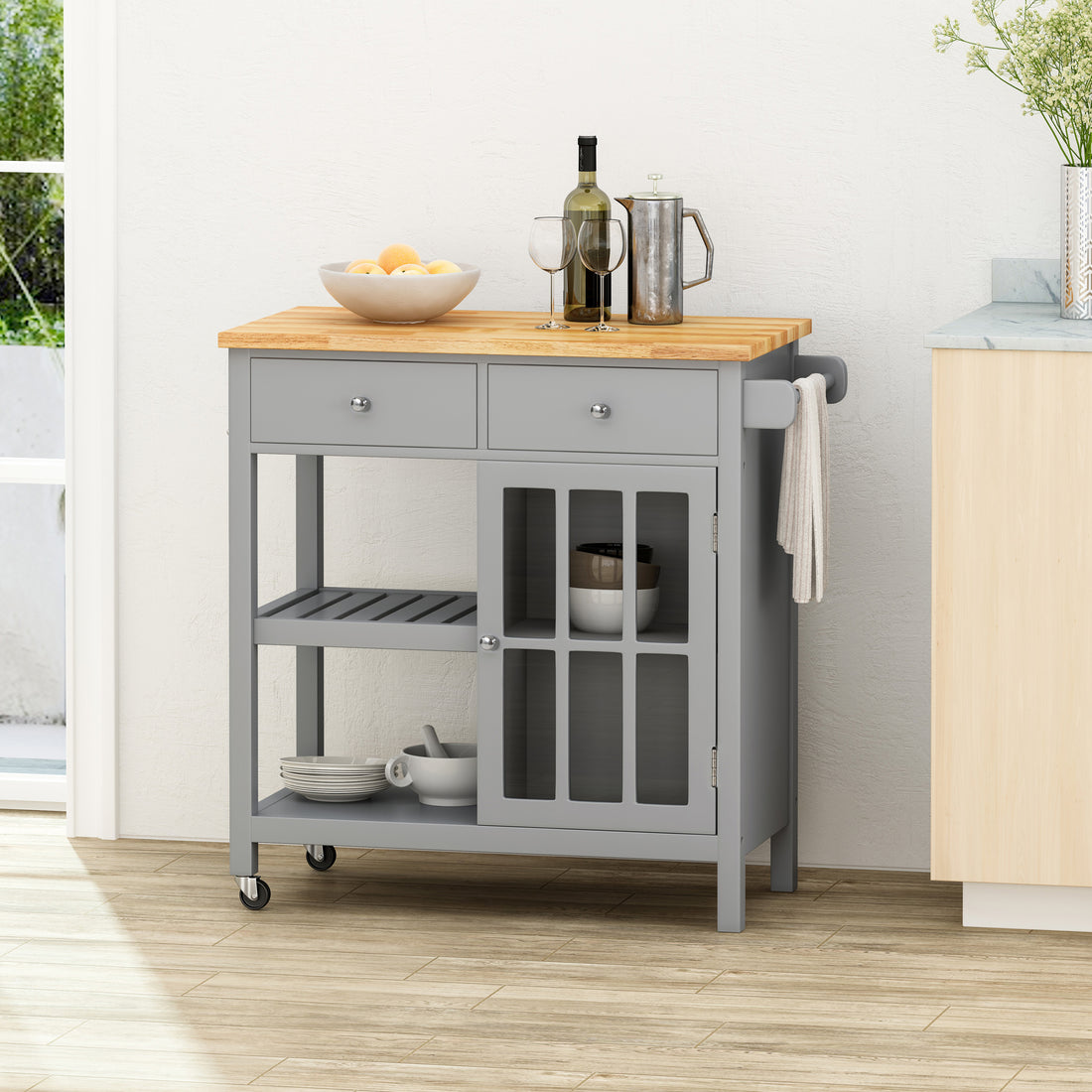 Kitchen Cart Grey Wood