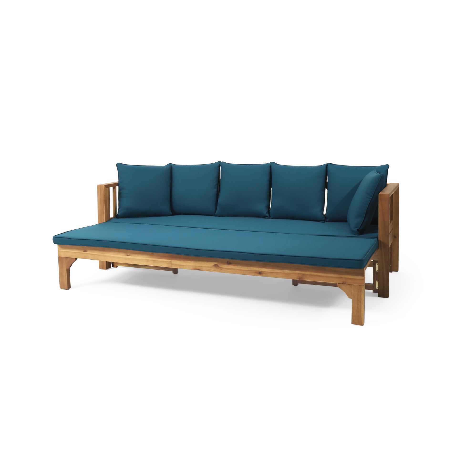 Long Beach Sofa Daybed Teak Pe Rattan Iron Waterproof Fabric