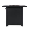 Outdoor Patio Propane Fire Pit 24.5'' H X 28'' W Square Iron Gas Burning Fire Table 40,000 Btu, Tank In Side, Black Black Iron