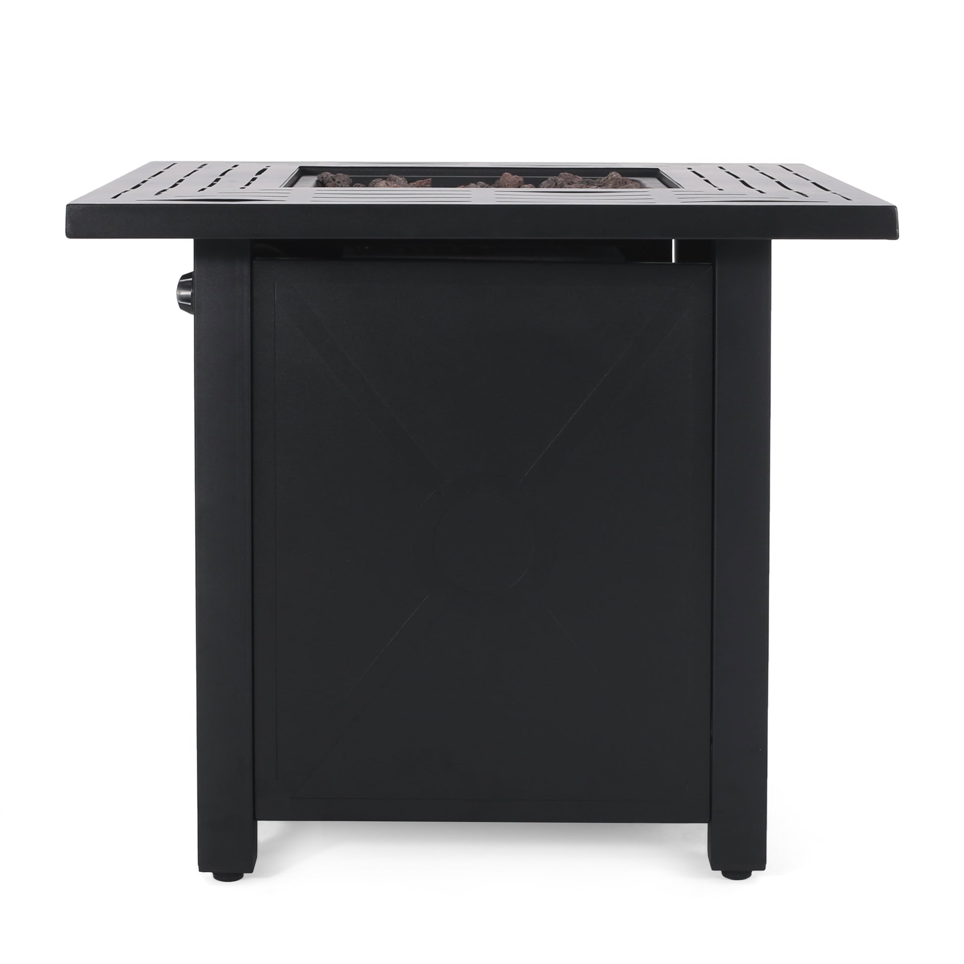 Outdoor Patio Propane Fire Pit 24.5'' H X 28'' W Square Iron Gas Burning Fire Table 40,000 Btu, Tank In Side, Black Black Iron