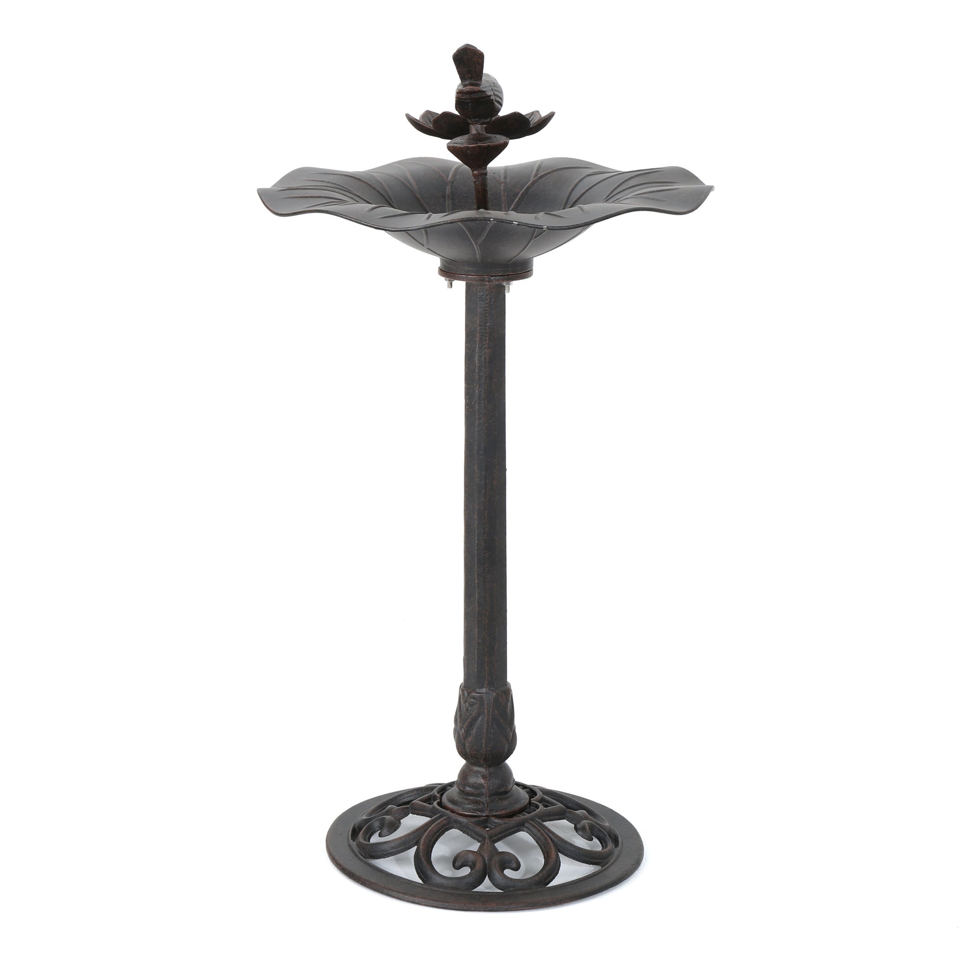 E Lancaster Outdoor Aluminum And Iron Top Bird Bath With Iron Base, Bronze Bronze Aluminium