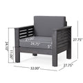 Set Of 2 Outdoor Acacia Wood Club Chairs With Cushions, Dark Gray, 27.75