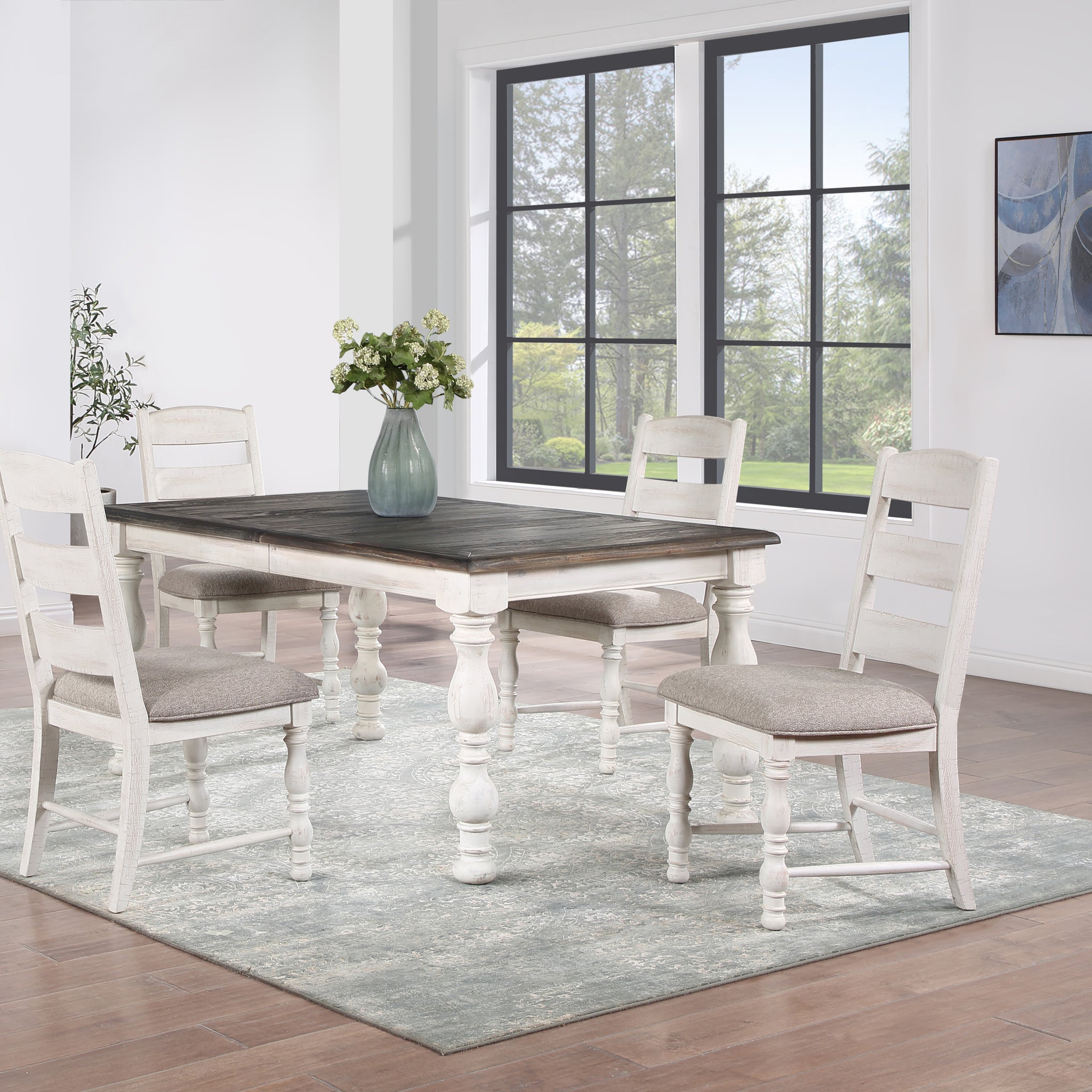 Heston 5 Piece Dining Set White White Wood