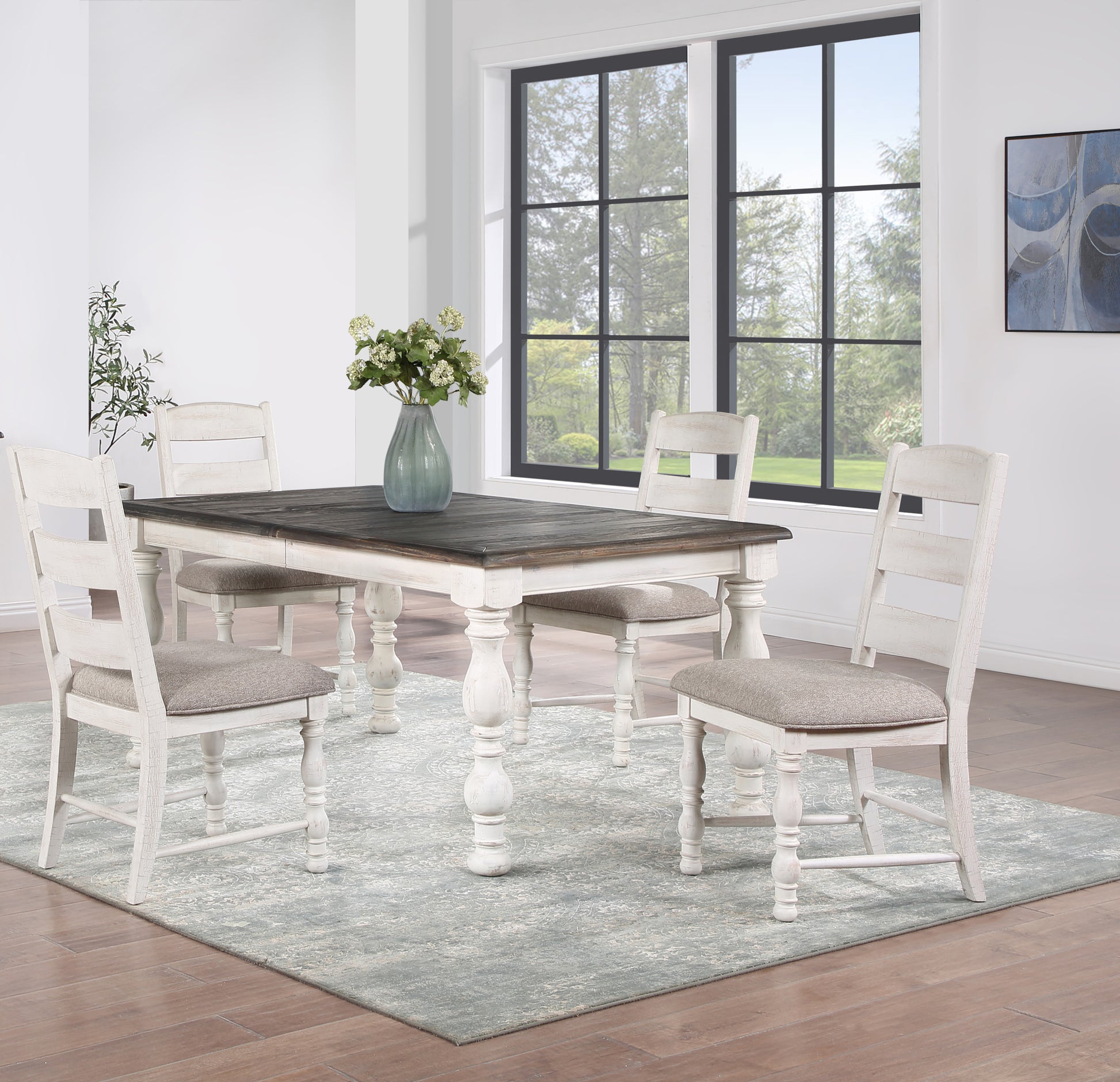 Heston 5 Piece Dining Set White White Wood