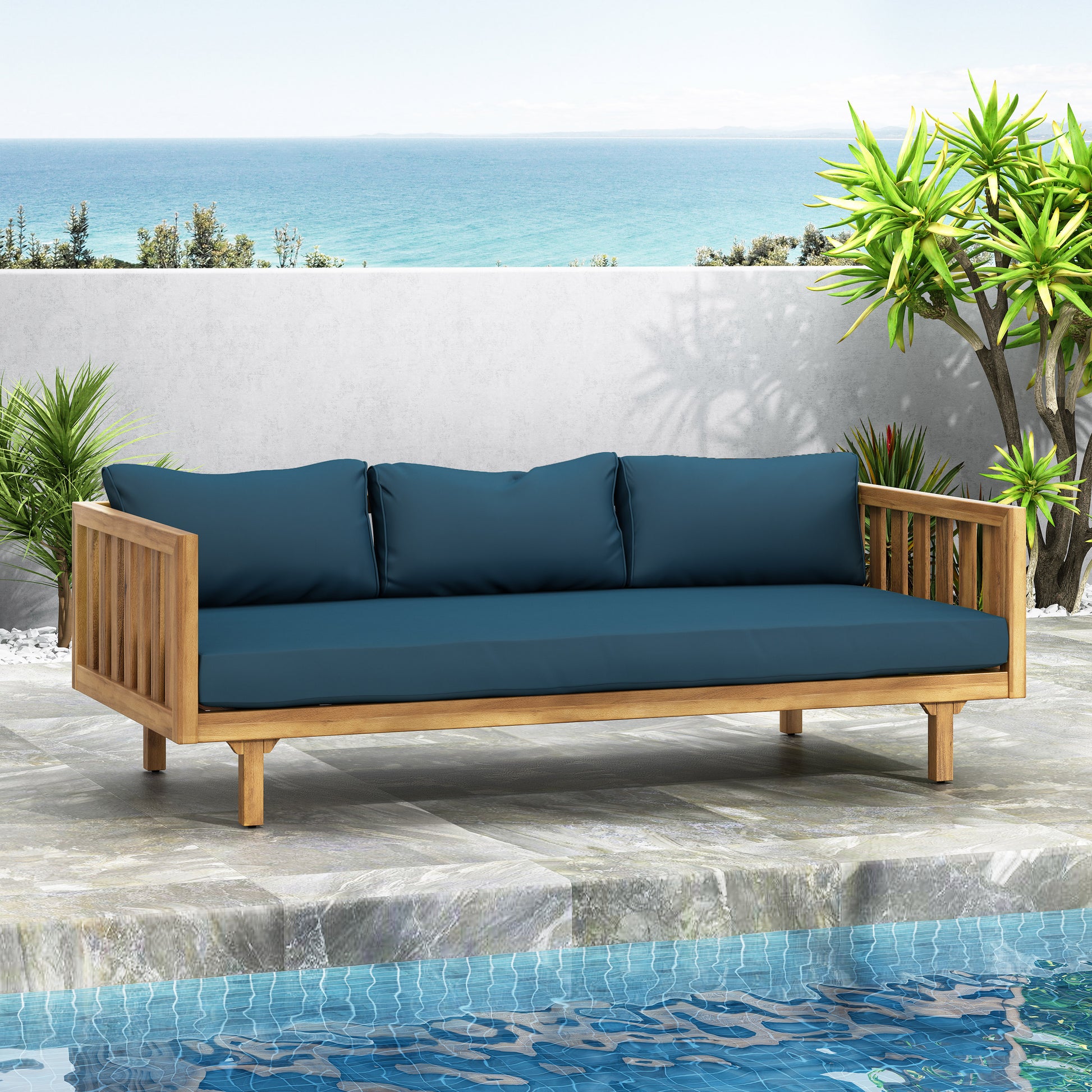 Claremont 3 Seater Daybed Teak Wood Waterproof Fabric