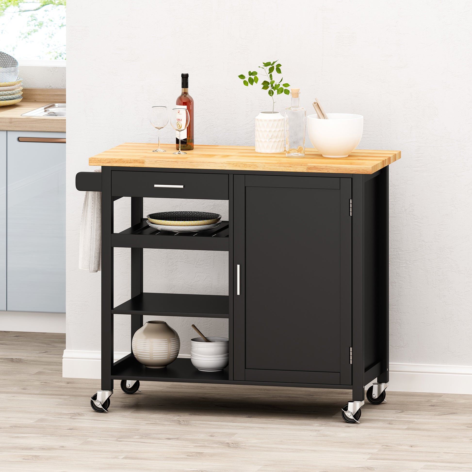 Kitchen Cart Black Wood