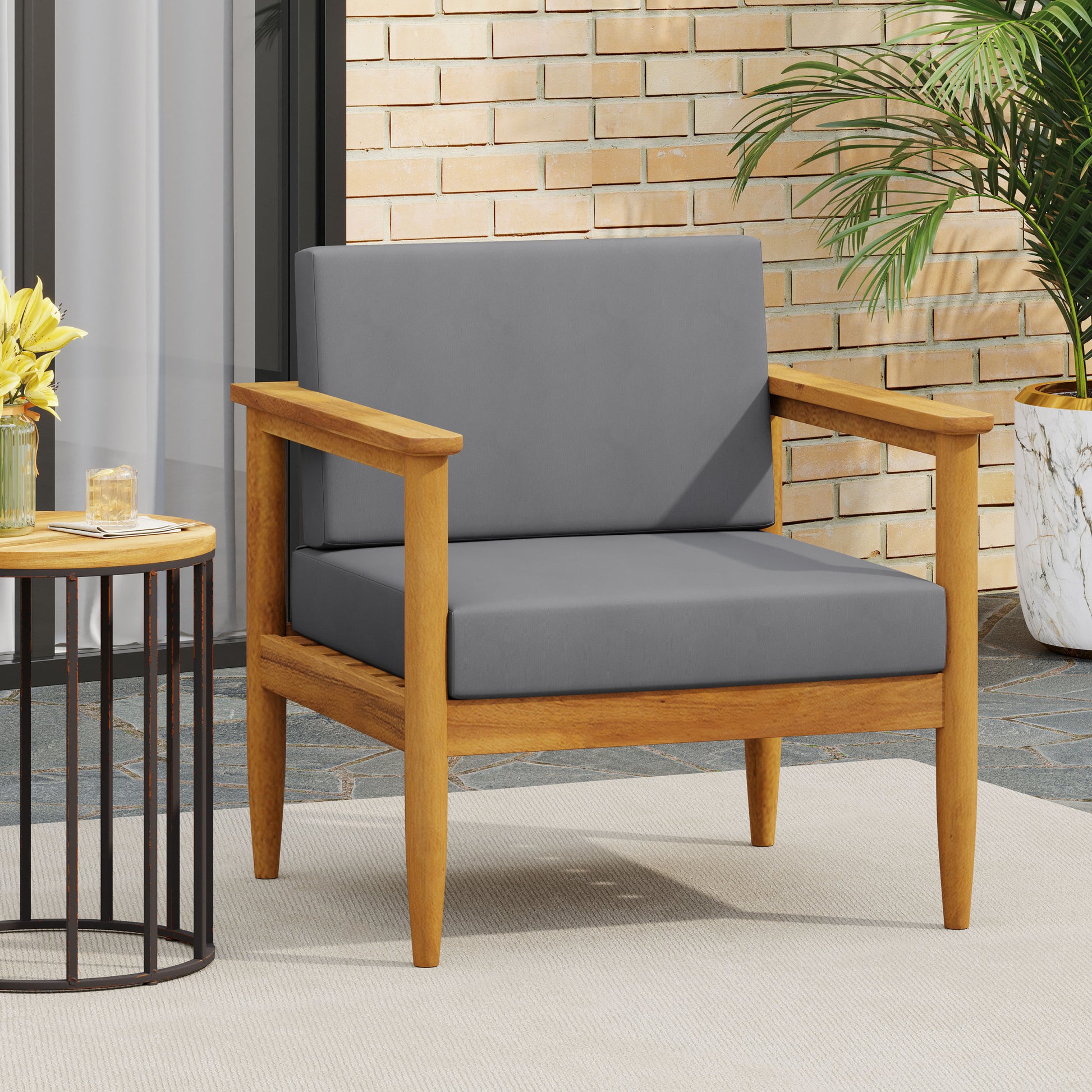 Gavin Club Chair Dark Grey Wood Fabric