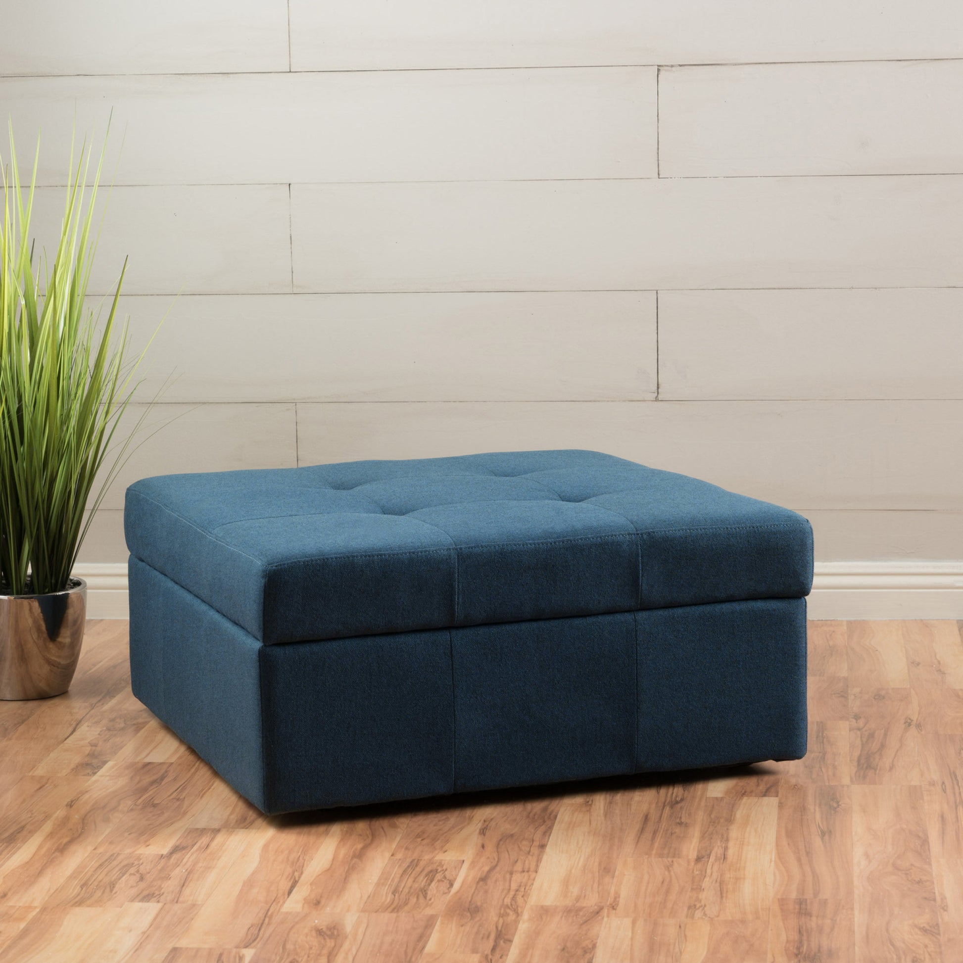 Larkin Storage Ottoman Navy Blue Fabric