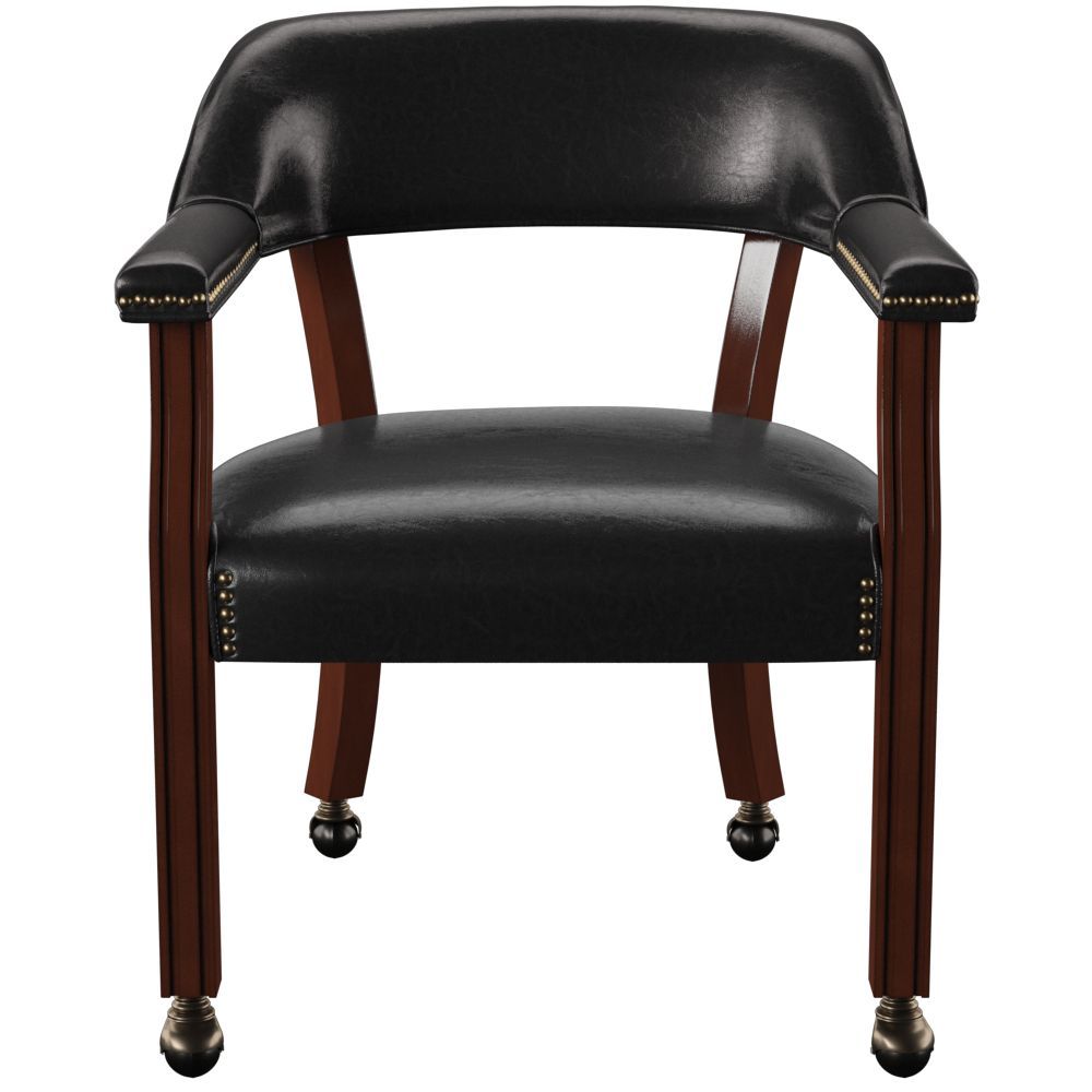 Tournament Arm Chair With Casters Medium Cherry Black Faux Leather