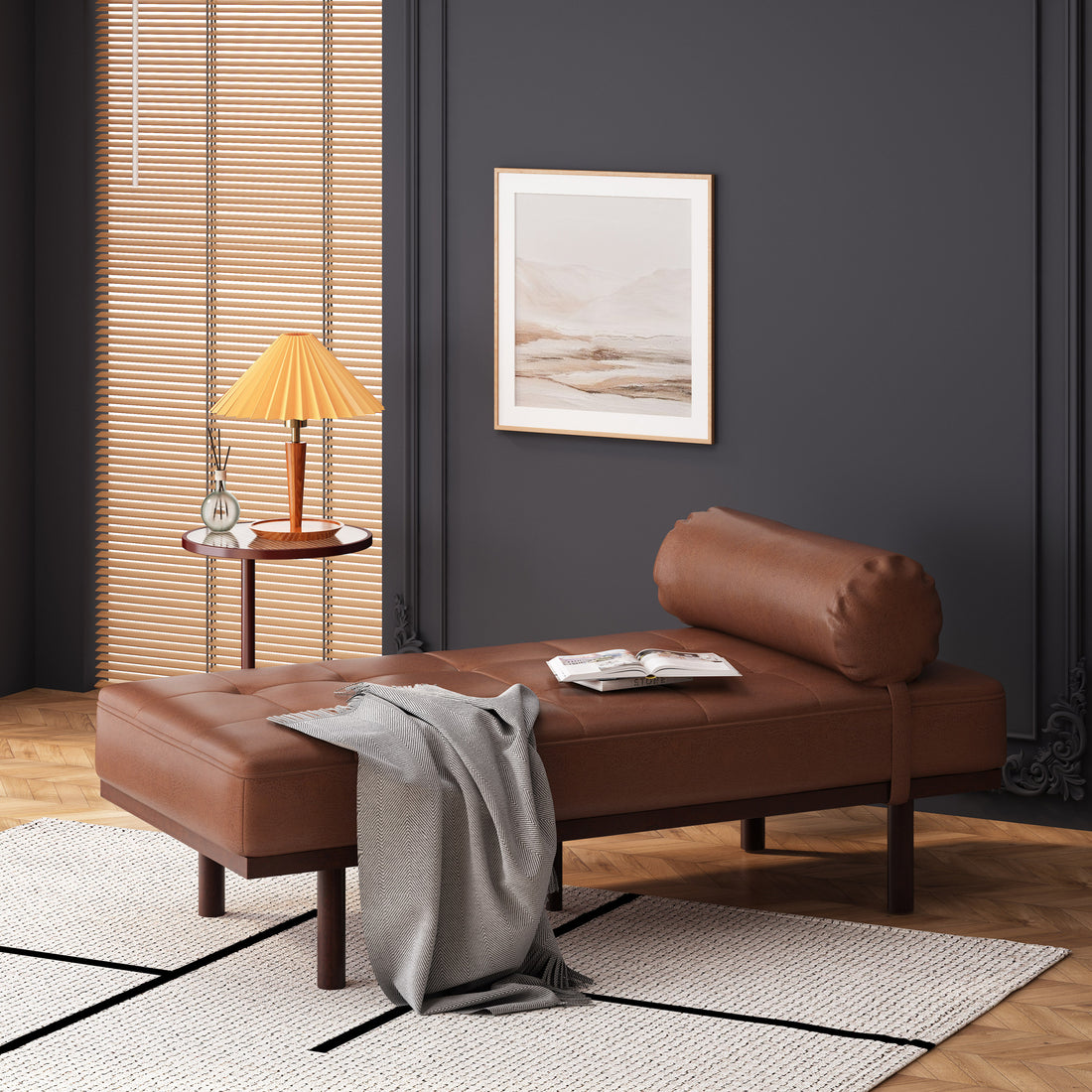 Chaise Lounge Light Brown Pu