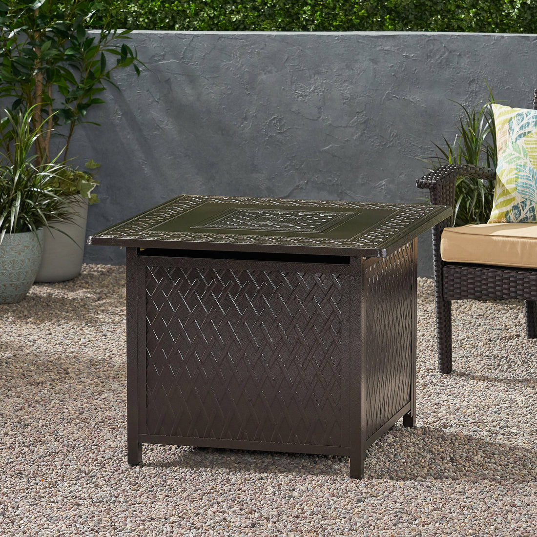 32" Outdoor Square Aluminum Propane Fire Pit 37,000 Btu Bronze Metal Garden & Outdoor Aluminum