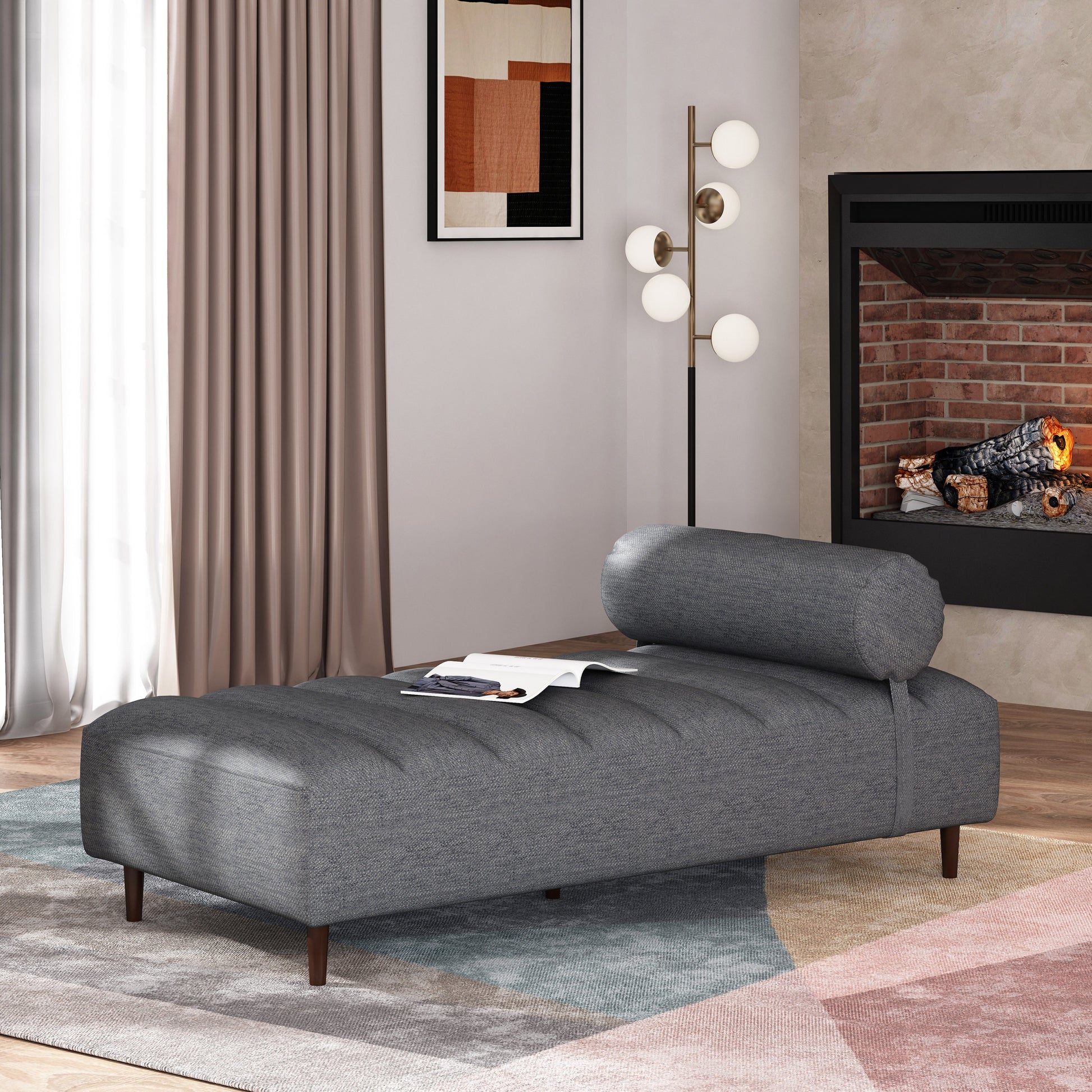 Chaise Lounge Charcoal Fabric