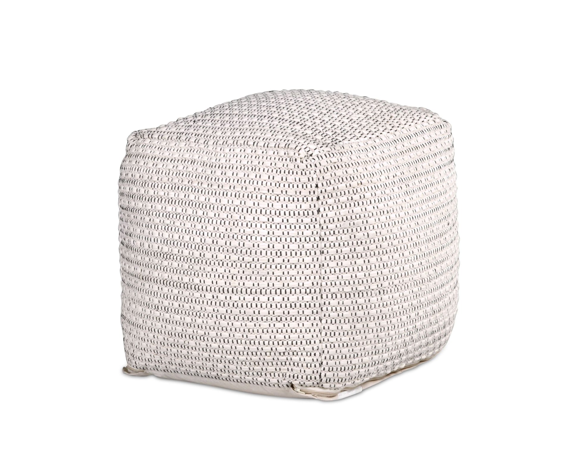 Hakim Square Handwoven Woolen Pouf White White Fabric