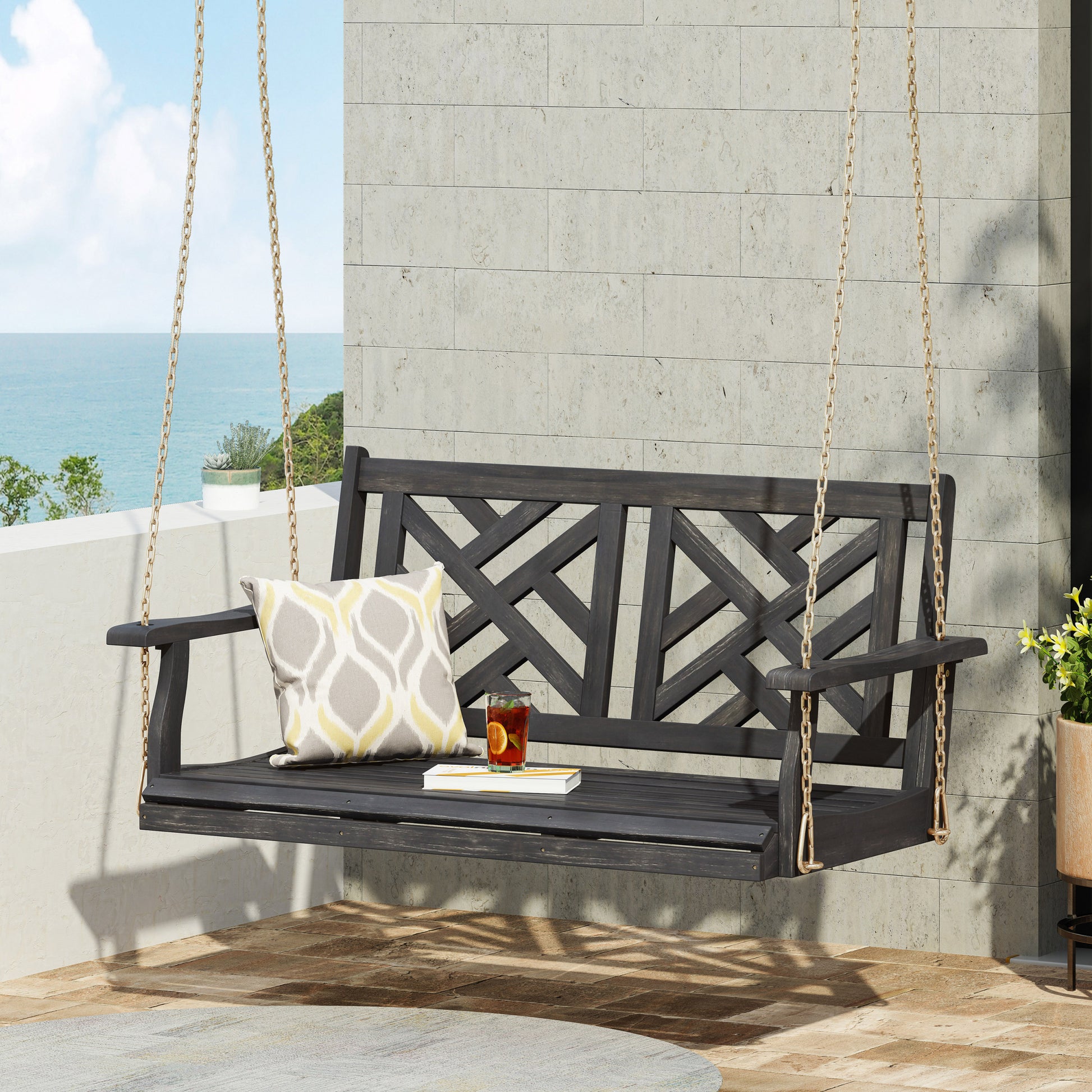Alejandro Porch Swing Dark Grey Wood Metal