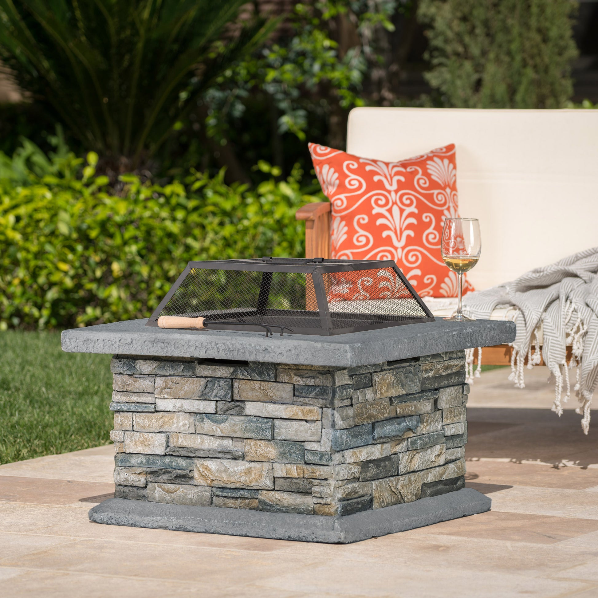 28" Square Mgo Fire Pit Stone Gray Magnesium Oxide