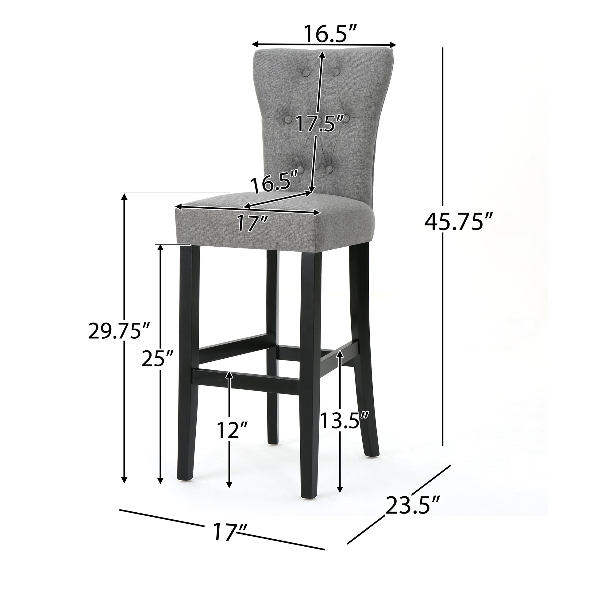 Barstool Grey Wood Fabric