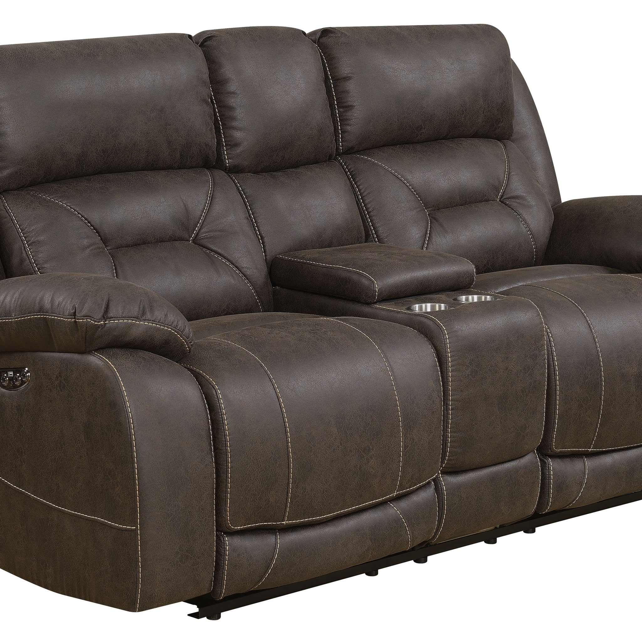 Aria Dual Power Loveseat With Console Brown Brown Fabric 2 Seat