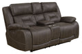 Aria Dual Power Loveseat With Console Brown Brown Fabric 2 Seat